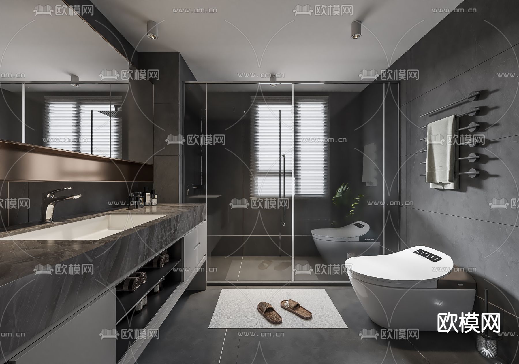 高级灰卫生间 浴室 洗手间3d模型下载