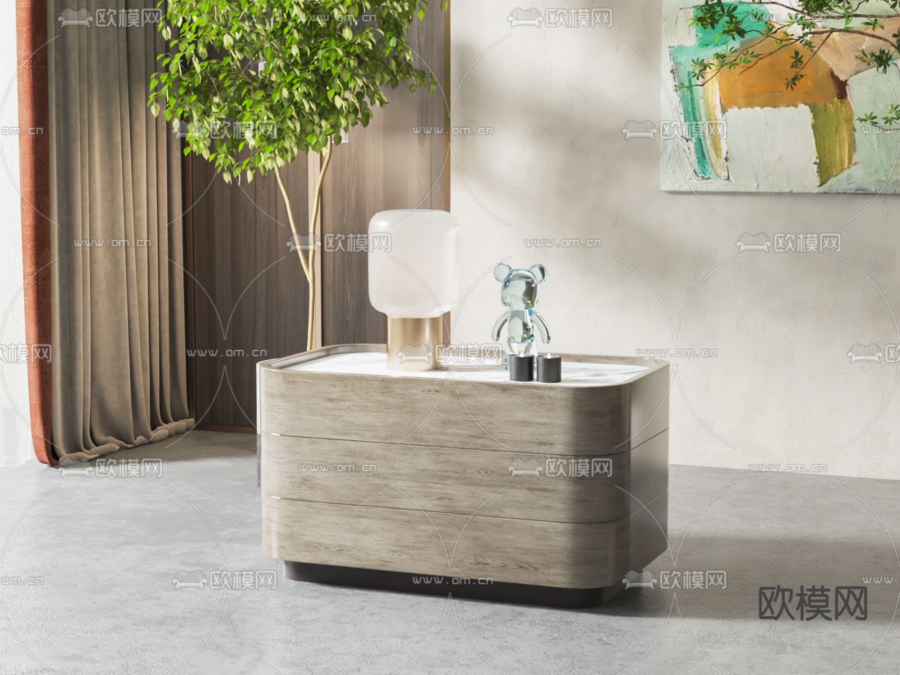 现代床头柜su模型下载（渲染图1）