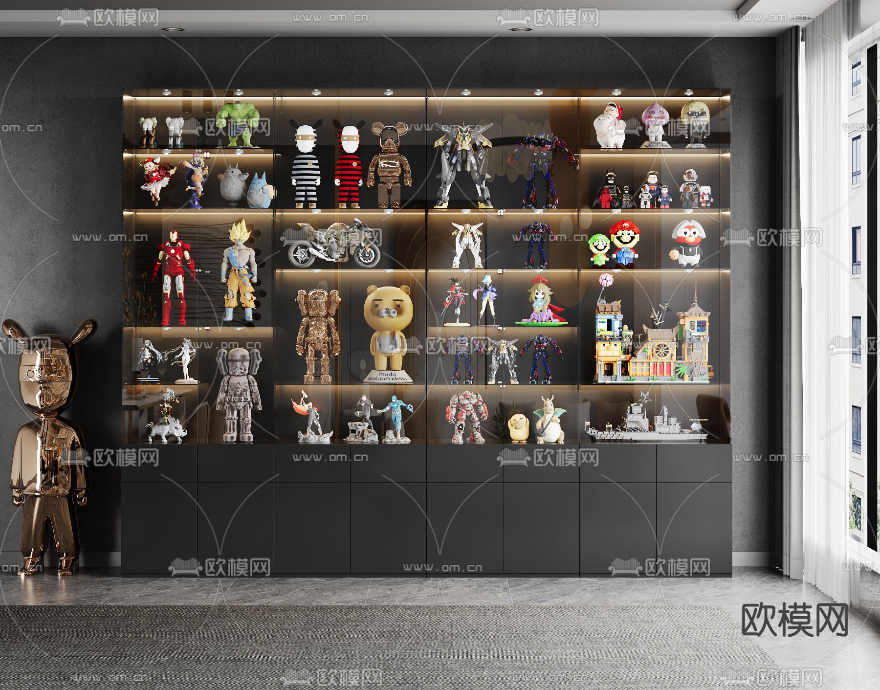 潮玩 手办柜su模型下载（渲染图1）