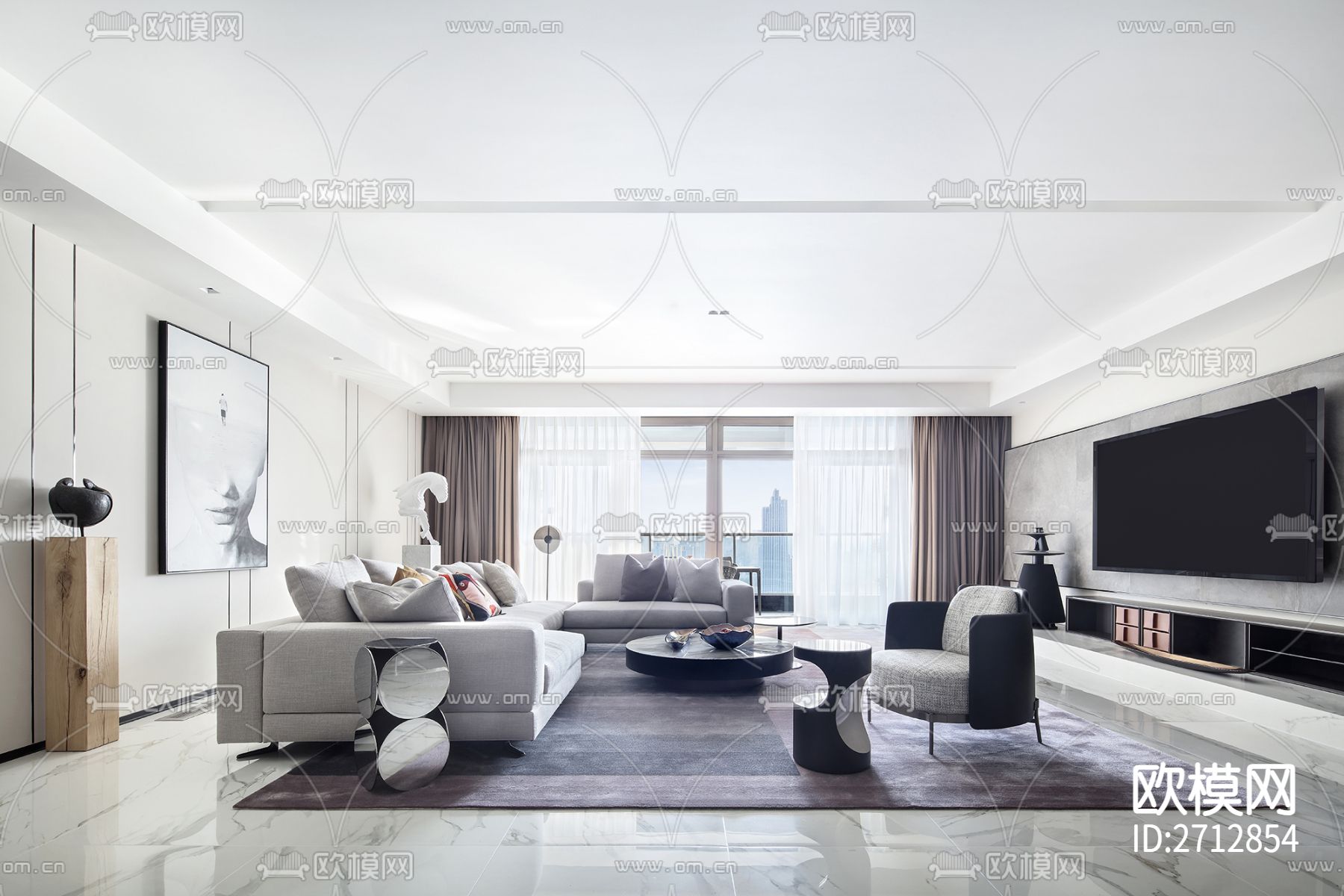 430㎡家装大平层cad施工图下载（渲染图1）