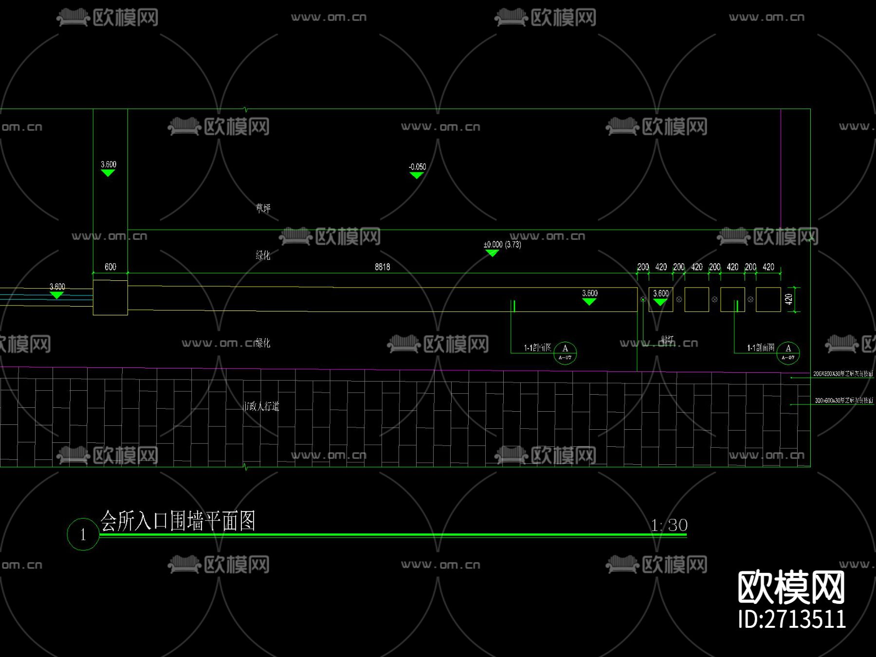 欧式入口围墙节点大样下载（渲染图2）