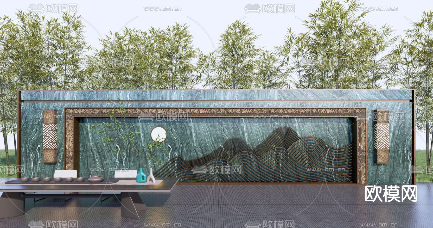 新中式景墙园艺小品su模型下载_ID14161932_sketchup模型下载-欧模网