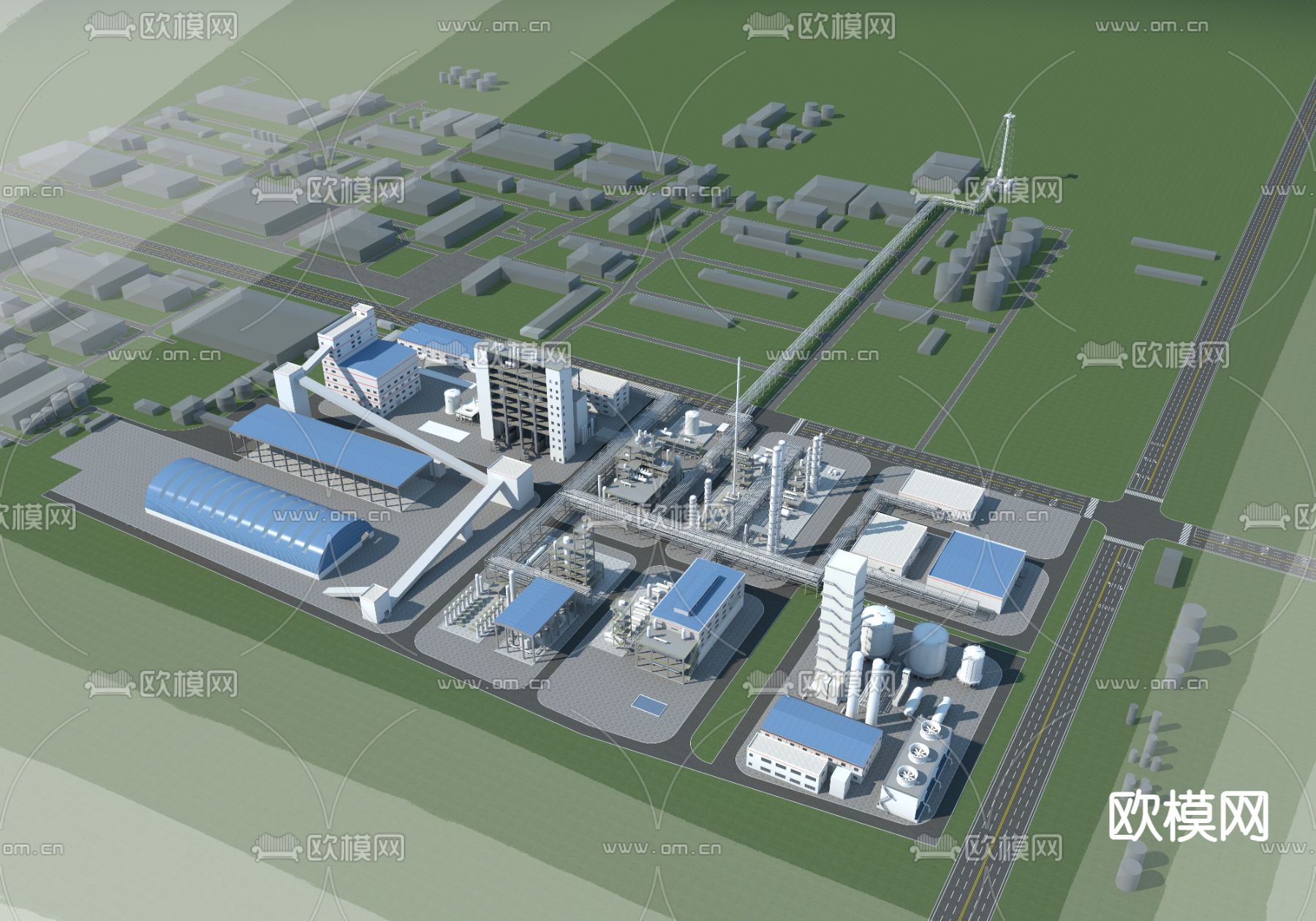 厂房 化工厂鸟瞰3d模型下载