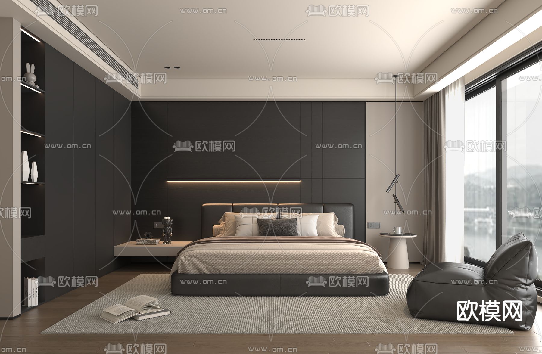 暗黑风卧室 主人房su模型下载（渲染图1）