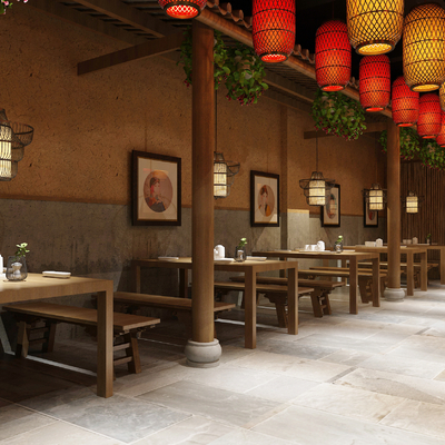  新中式中餐厅su模型 