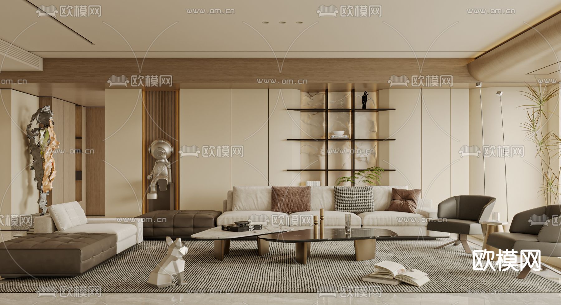 现代客厅3d模型下载（渲染图2）