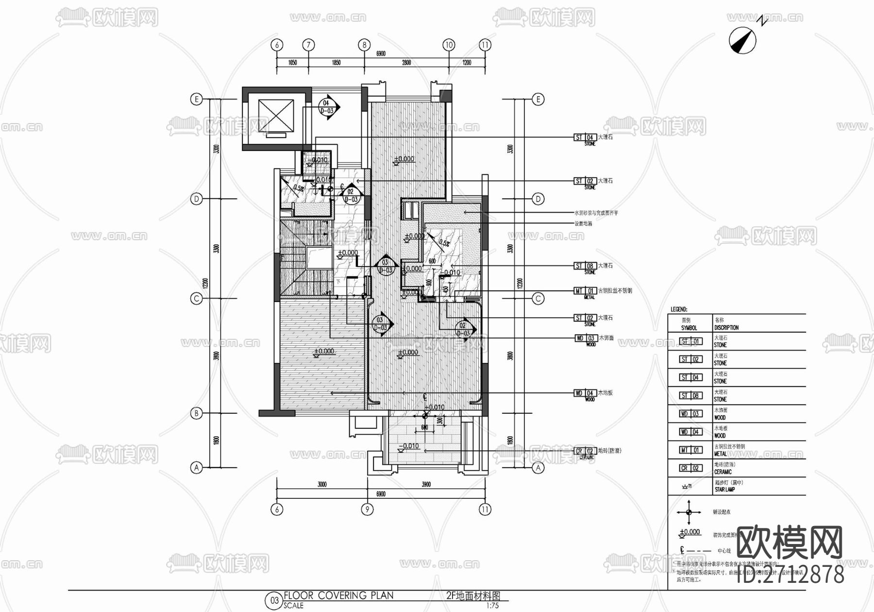 叠墅样板房室内cad施工图下载（渲染图2）