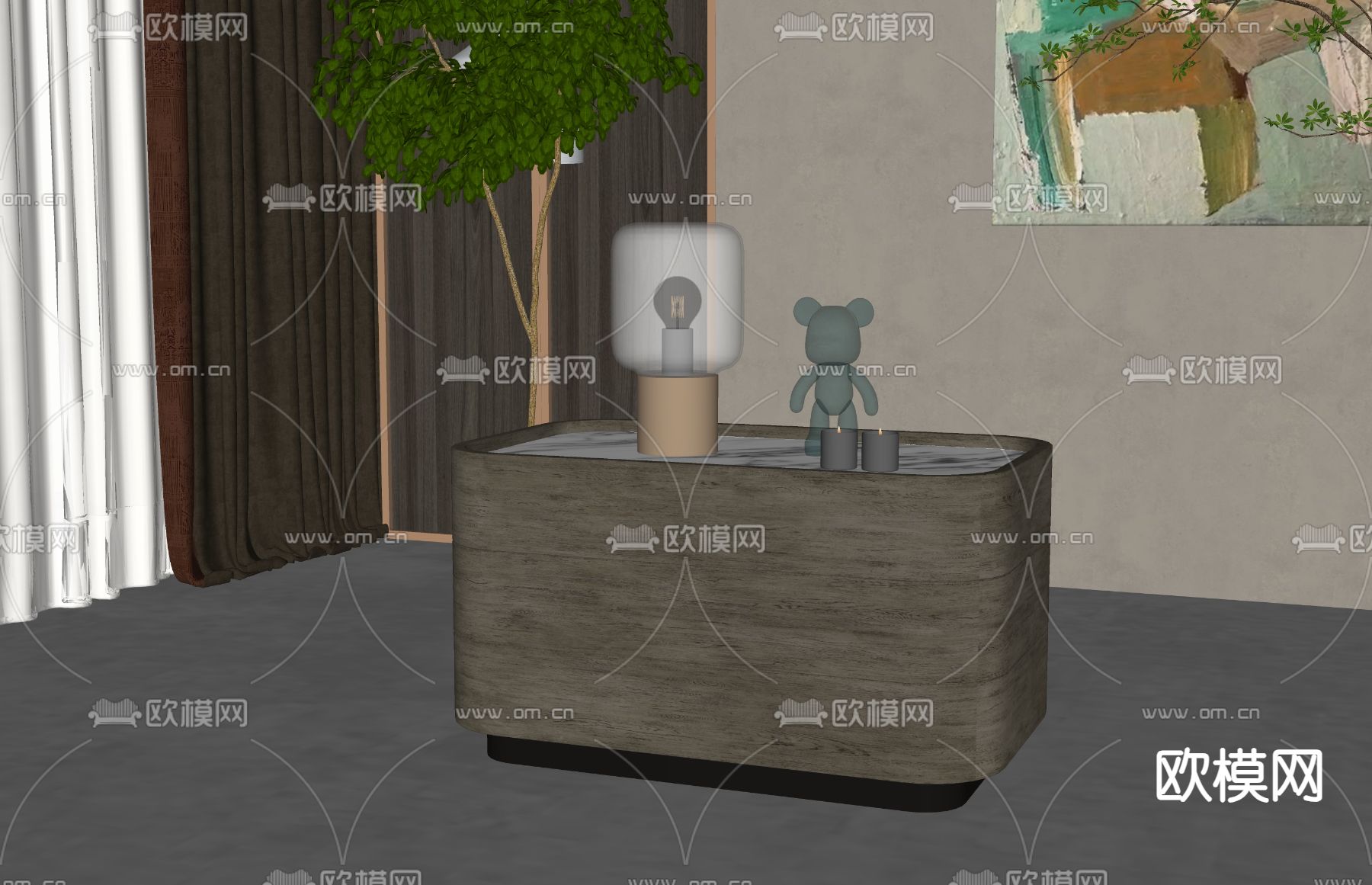 现代床头柜su模型下载（渲染图2）