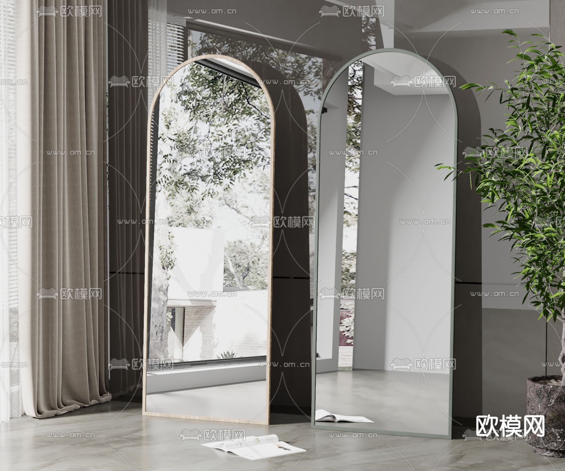 现代穿衣镜su模型下载（渲染图1）