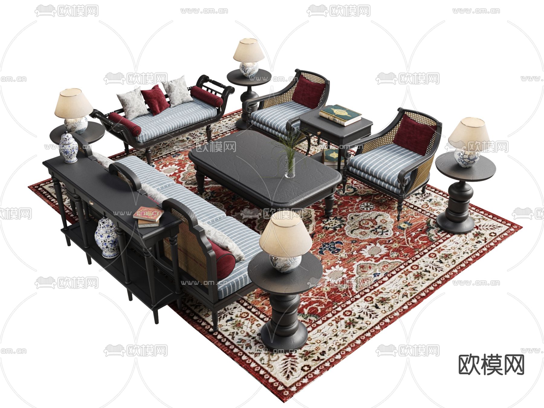 东南亚沙发 组合沙发3d模型下载（渲染图3）