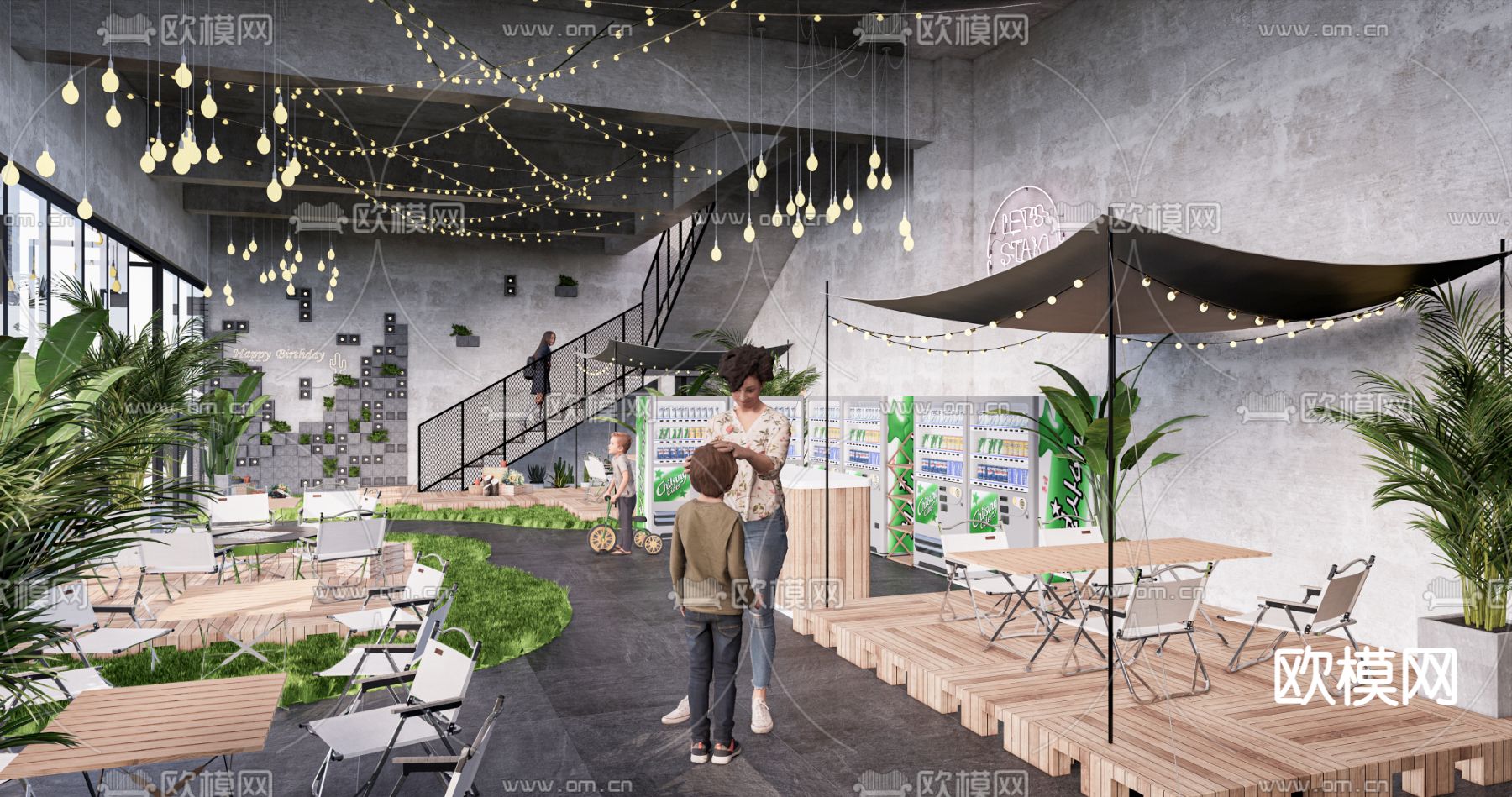 露营风奶茶店su模型下载（渲染图2）