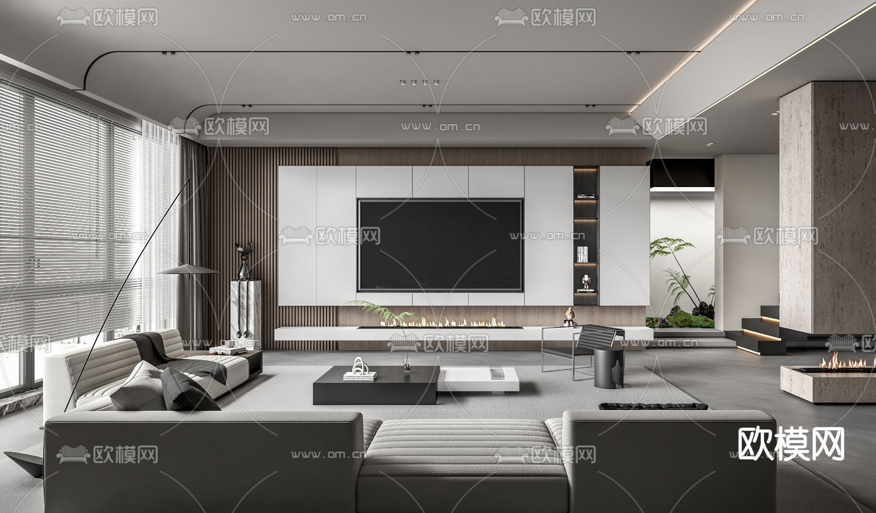 高级灰客厅3d模型下载