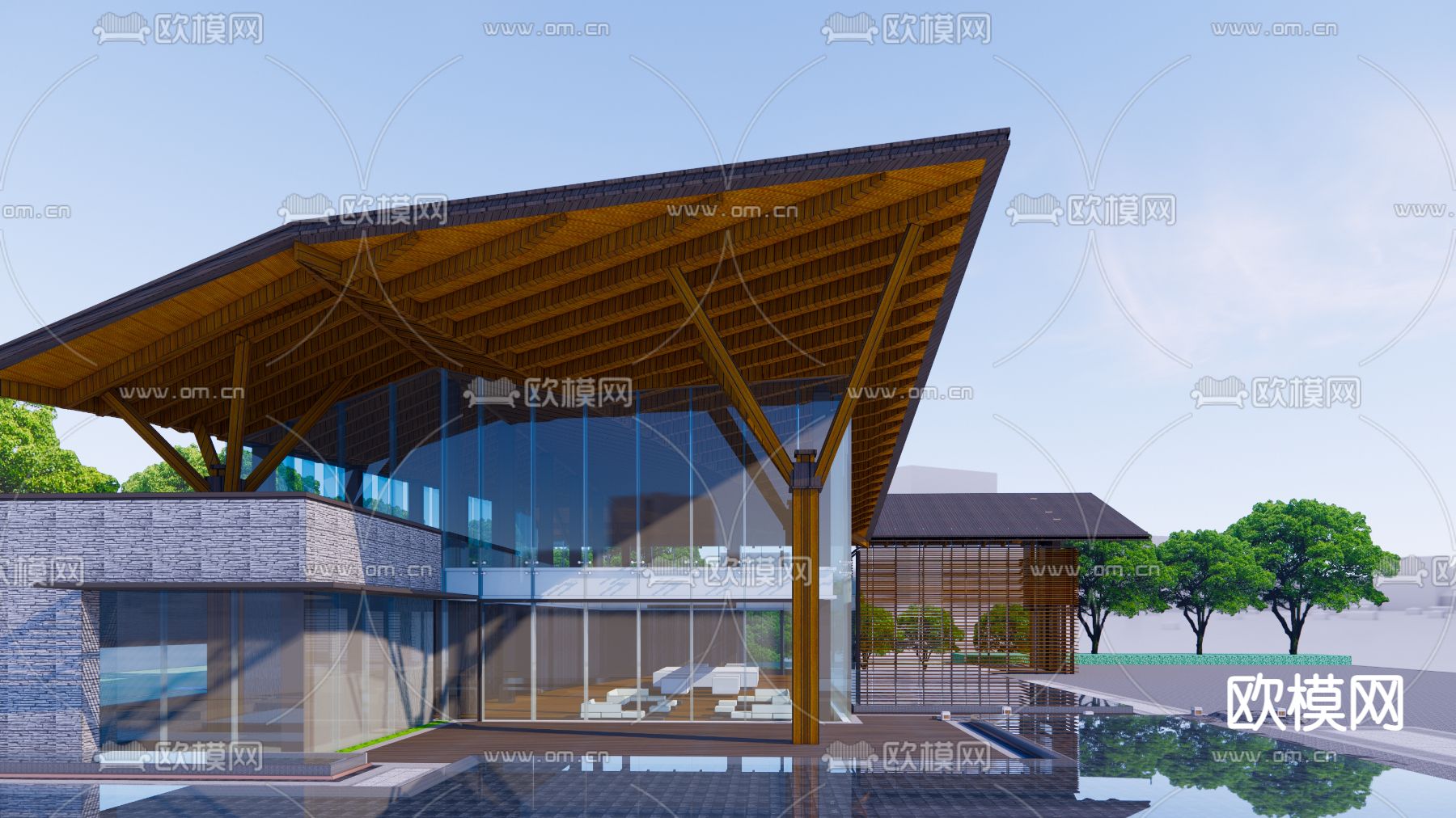 现代售楼处建筑su模型下载（渲染图3）