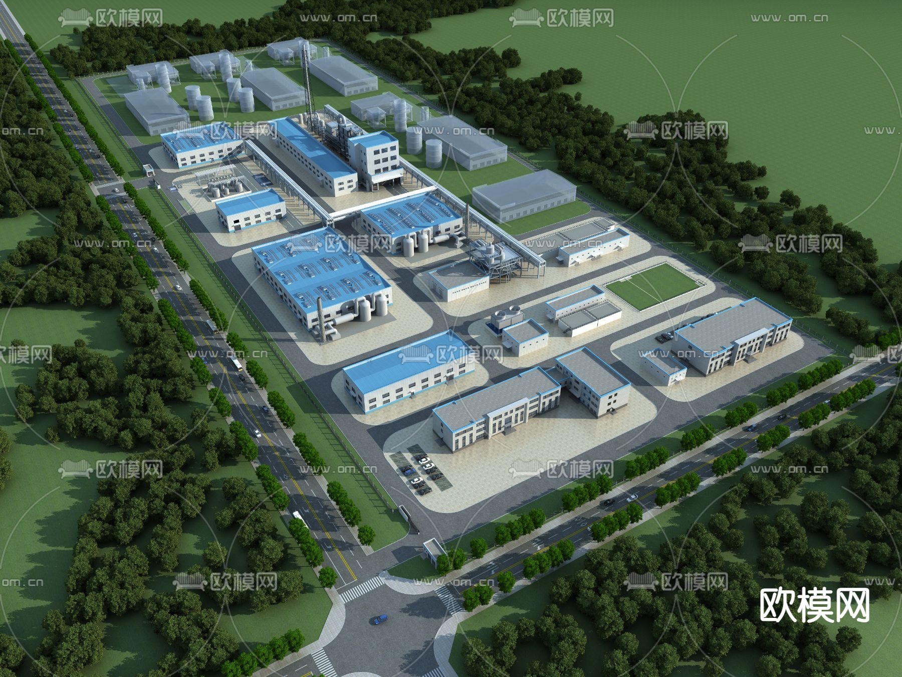 厂房 化工厂鸟瞰3d模型下载