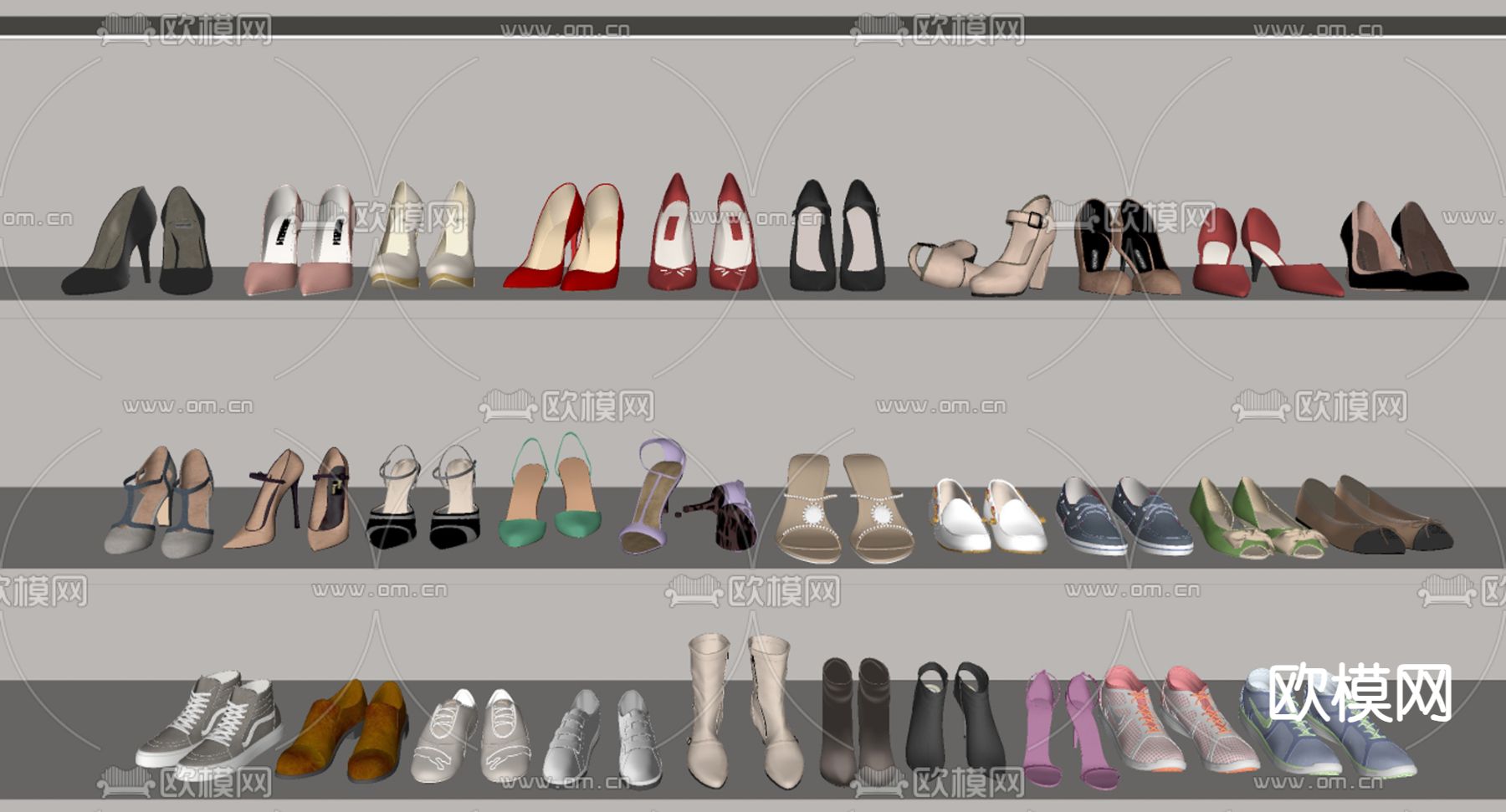 鞋子 高跟鞋 皮鞋 休闲鞋su模型下载（渲染图2）
