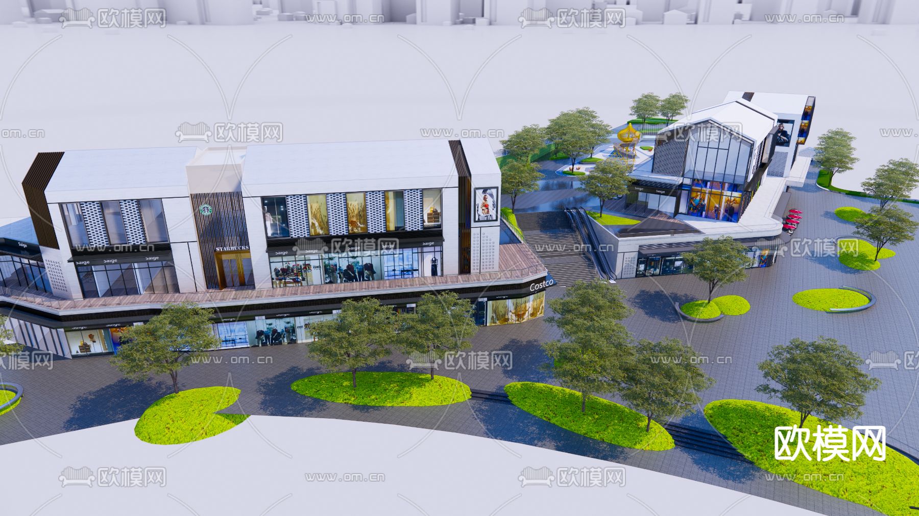 现代商业街su模型下载（渲染图2）