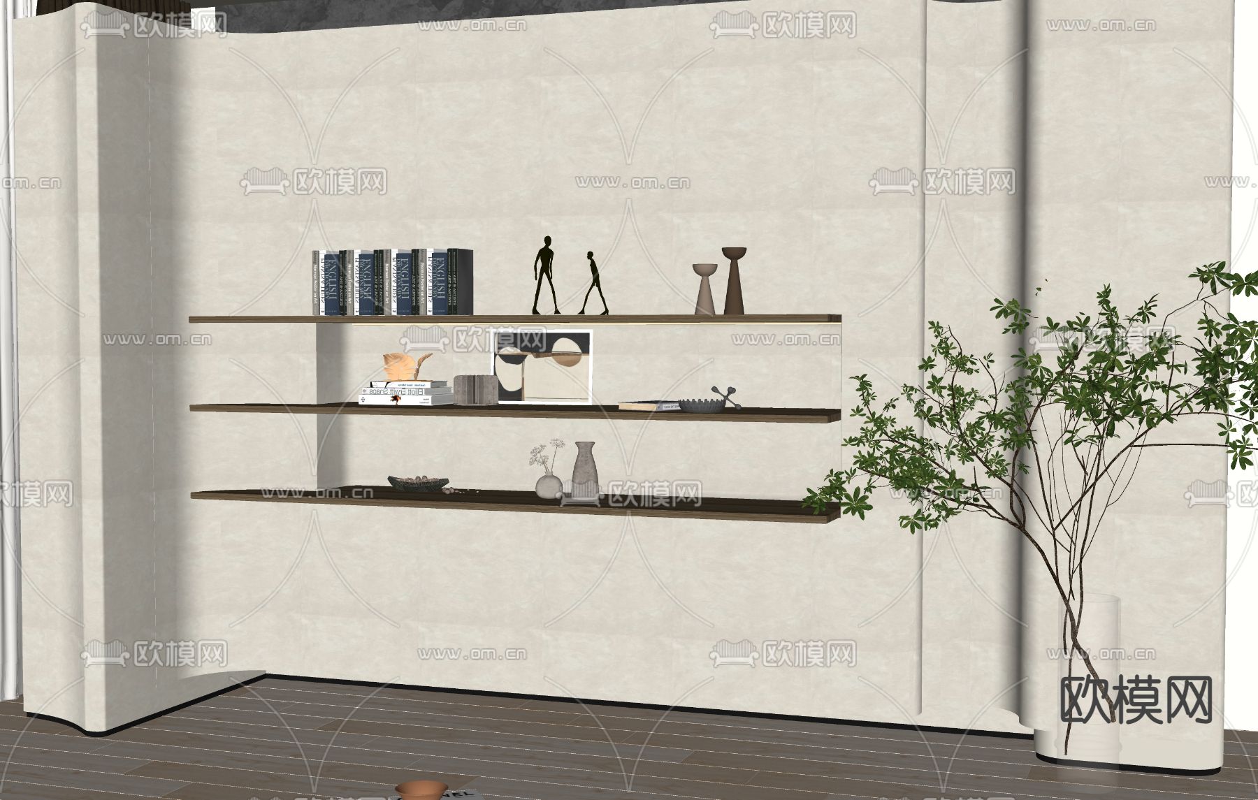 现代装饰架壁架su模型下载（渲染图2）