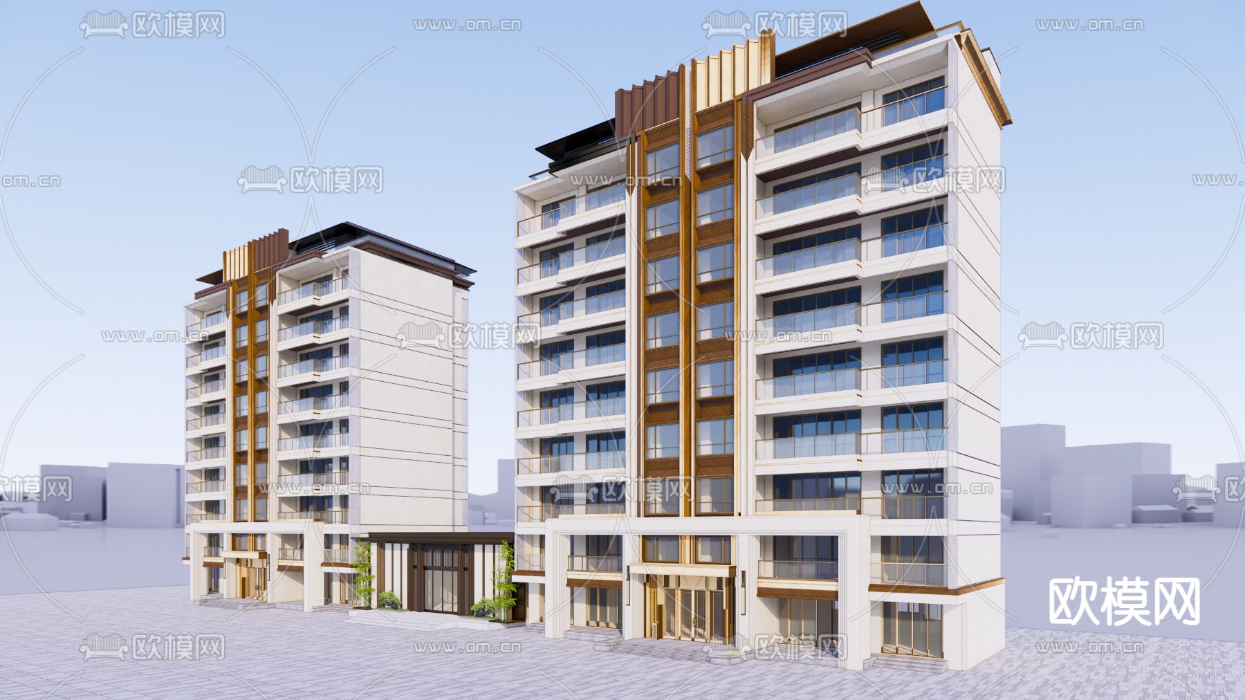 现代住宅建筑外观su模型下载（渲染图2）