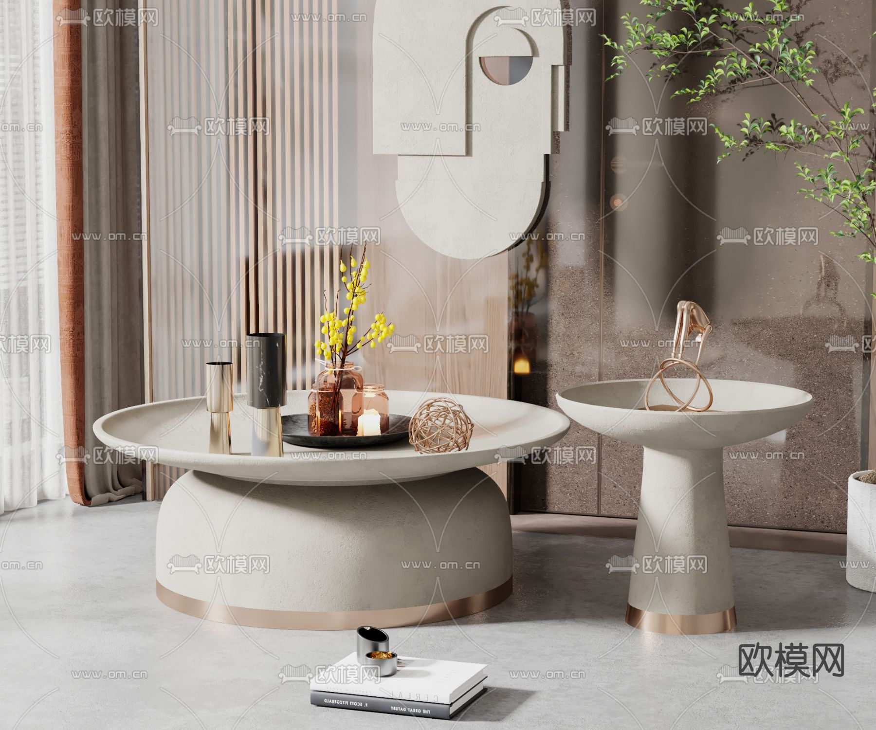 侘寂风茶几su模型下载（渲染图1）