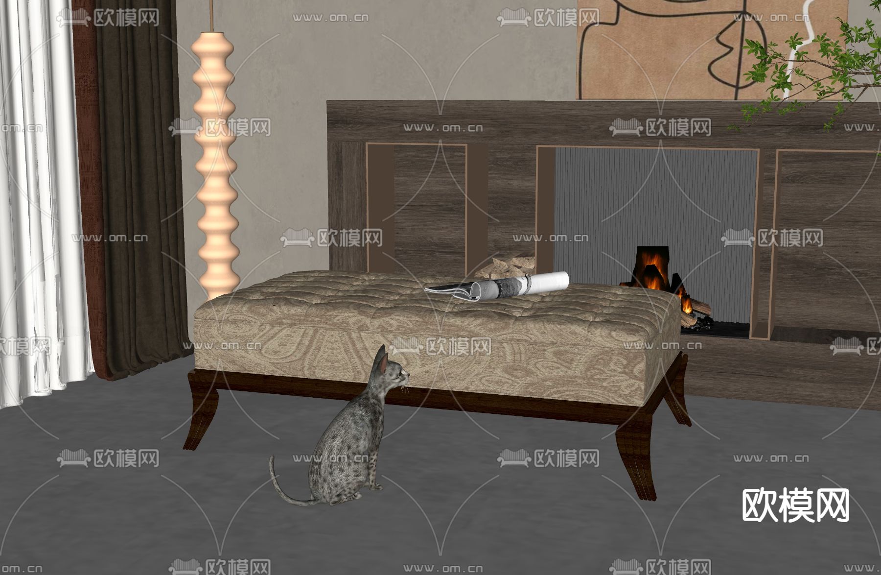 美式沙发凳su模型下载（渲染图2）