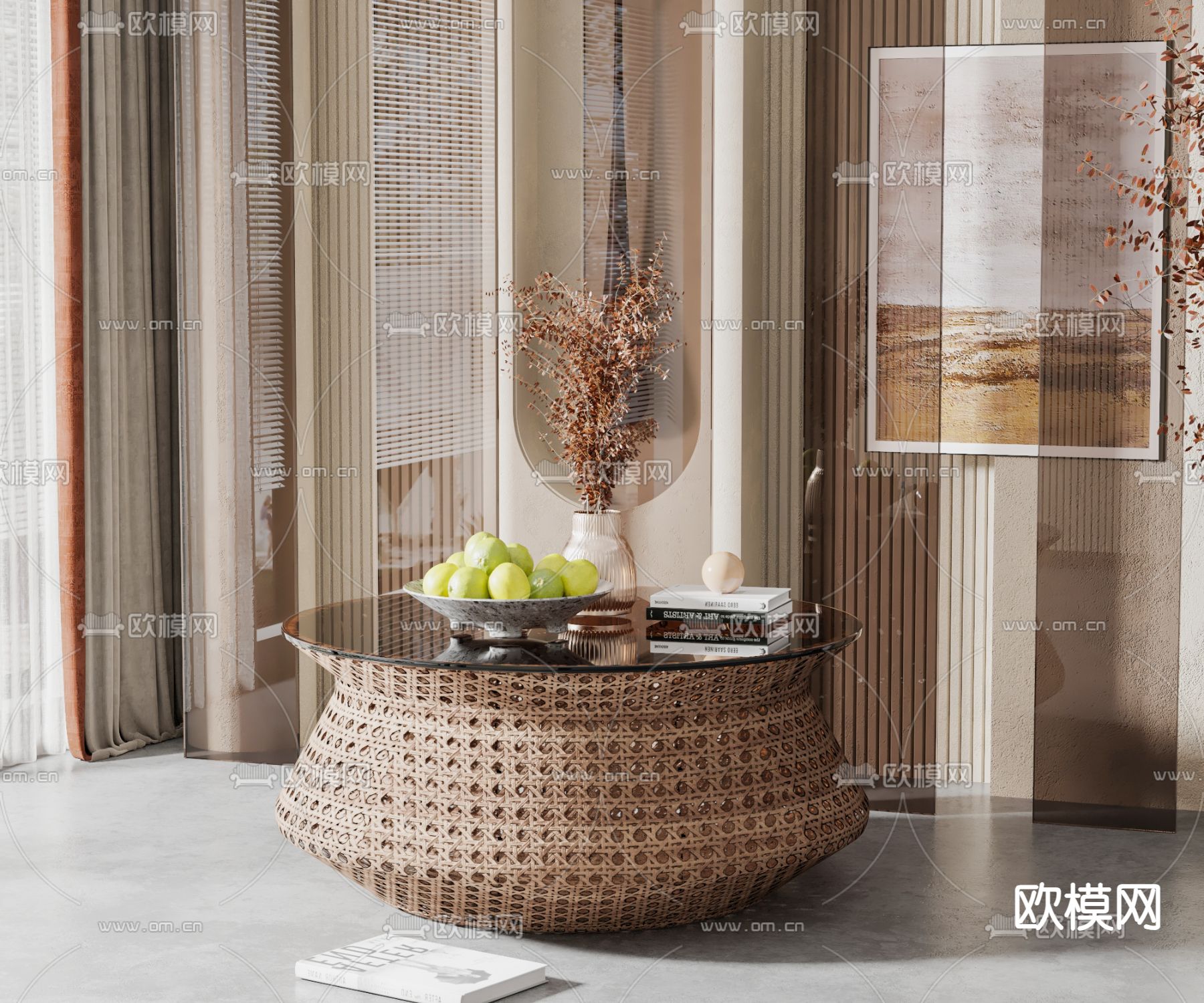 侘寂风茶几su模型下载（渲染图1）