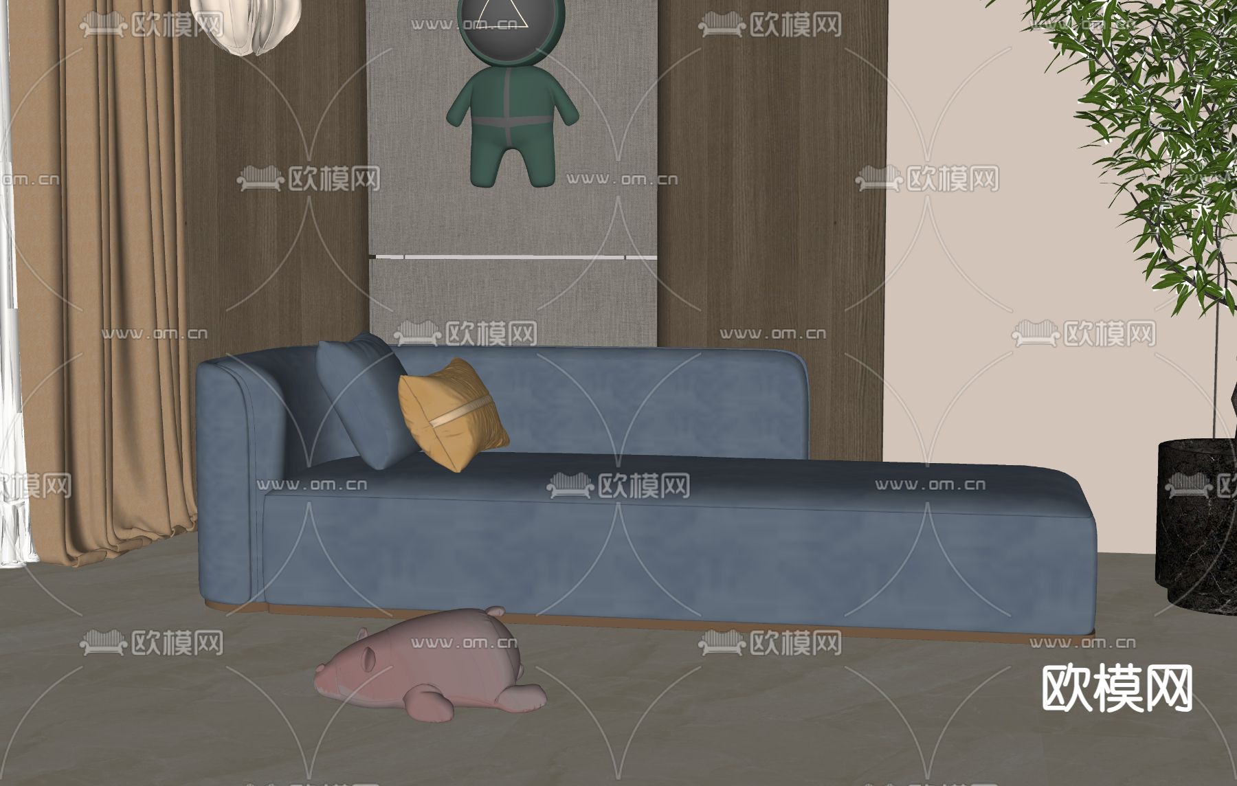 现代贵妃椅su模型下载（渲染图2）