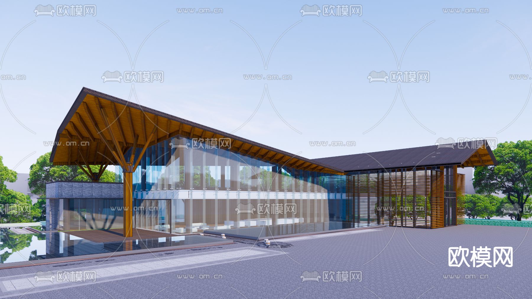 现代售楼处建筑su模型下载（渲染图1）