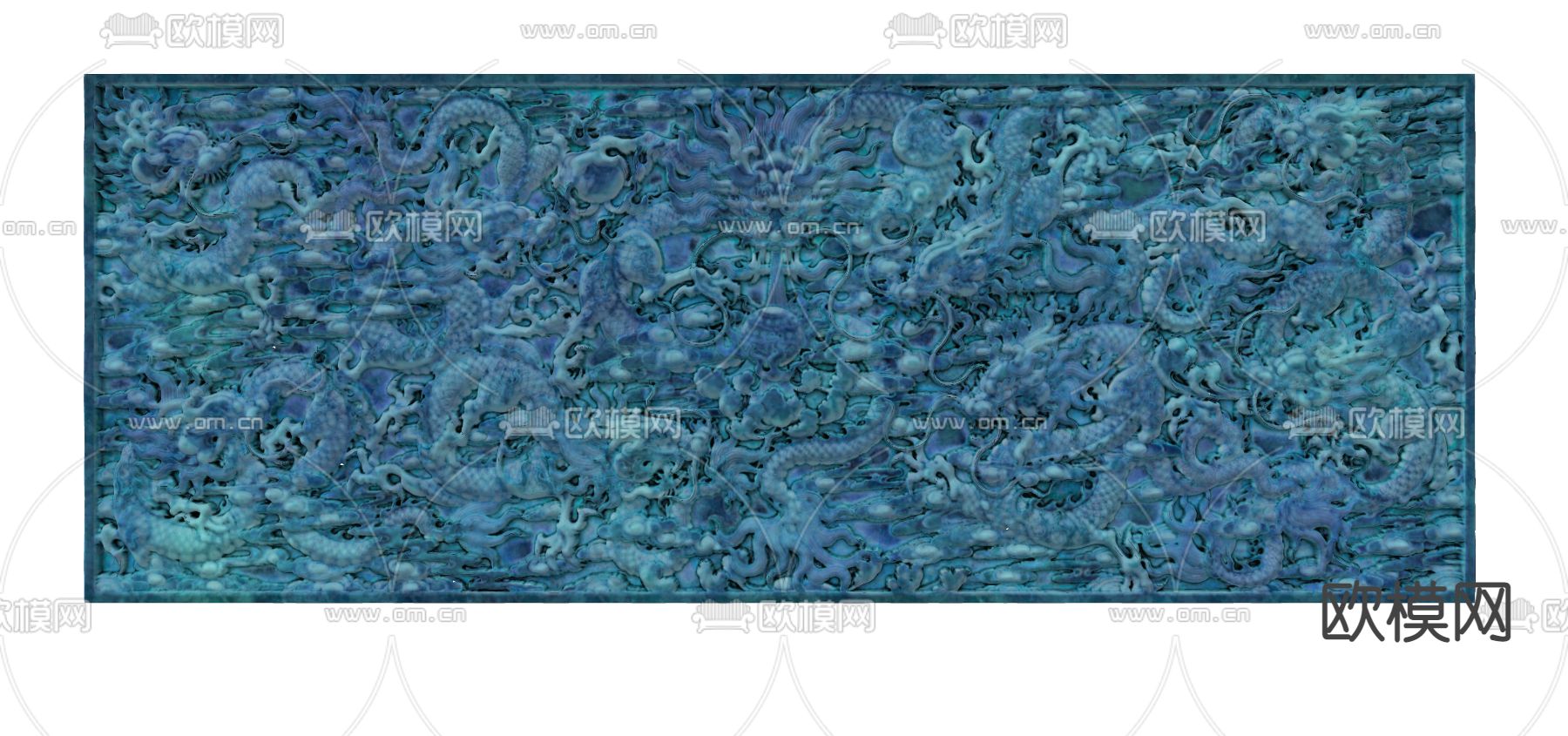 新中式九龙琉璃浮雕su模型下载（渲染图2）