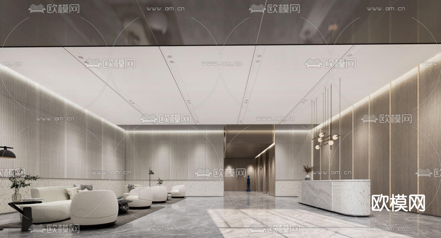 现代办公大堂su模型下载（渲染图1）