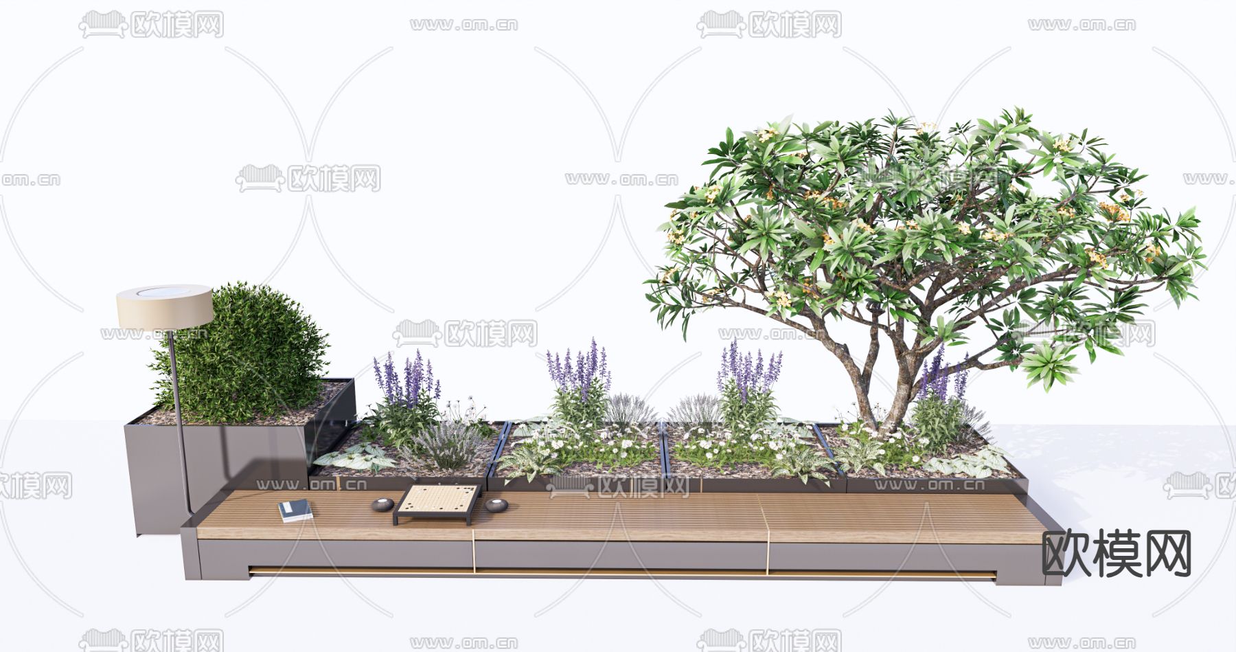 户外长凳 花箱su模型下载（渲染图1）