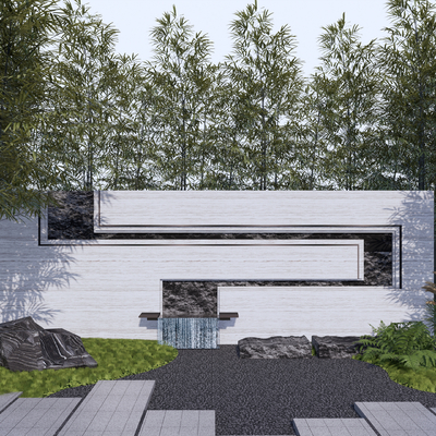 新中式景墙园艺小品su模型