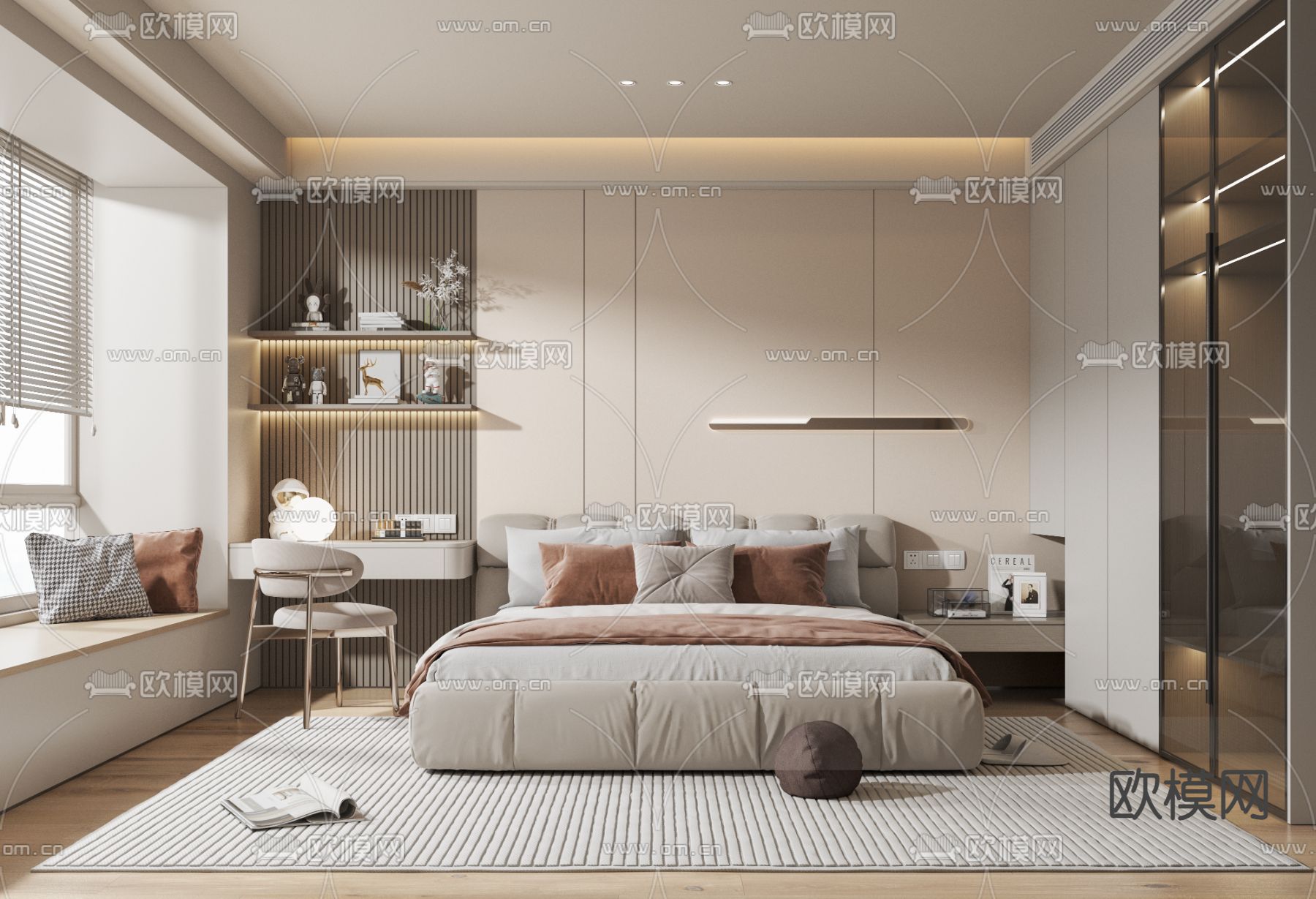 现代卧室 主人房3d模型下载