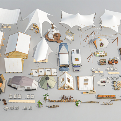  露营帐篷 户外桌椅su模型 