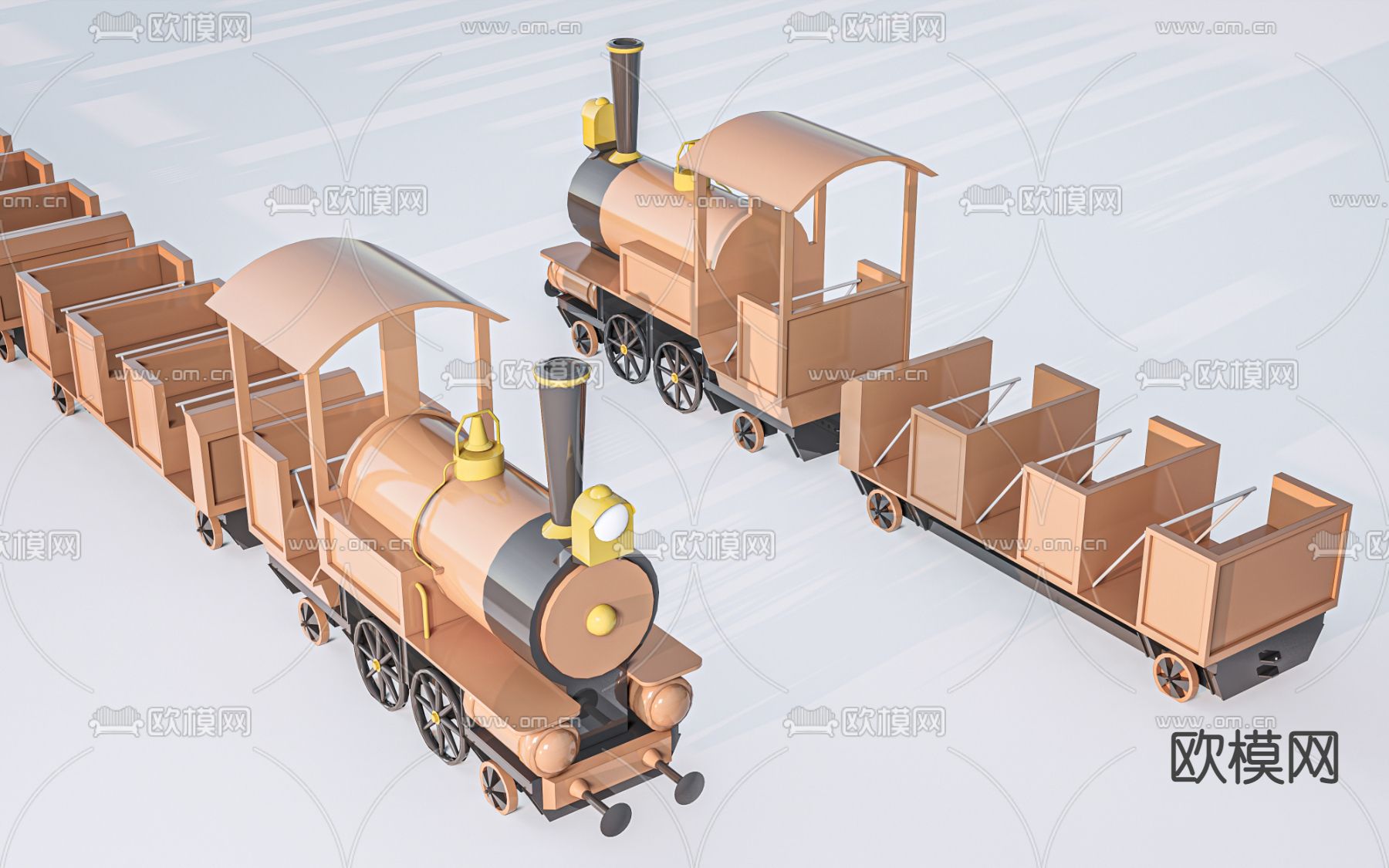 现代小火车观光火车su模型下载（渲染图1）