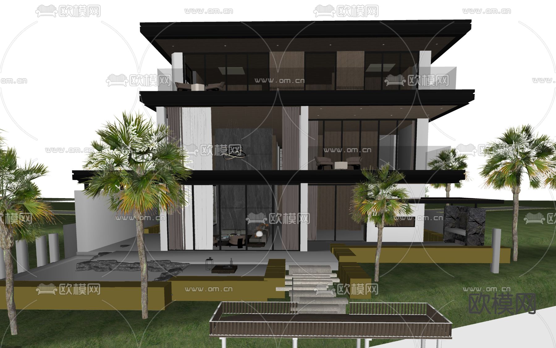 现代独栋别墅su模型下载（渲染图4）