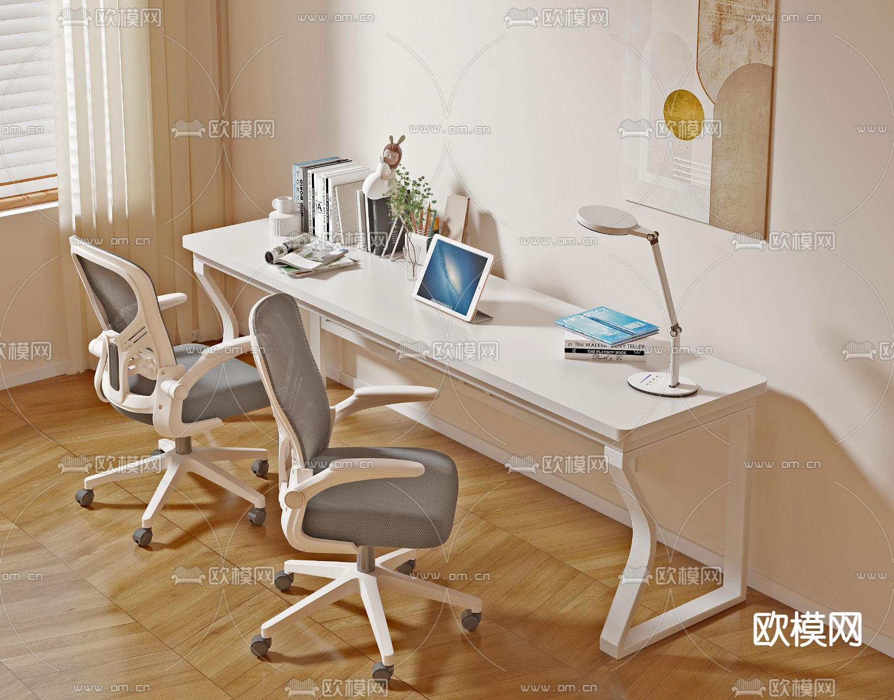 现代书桌椅 学习桌椅su模型下载（渲染图1）
