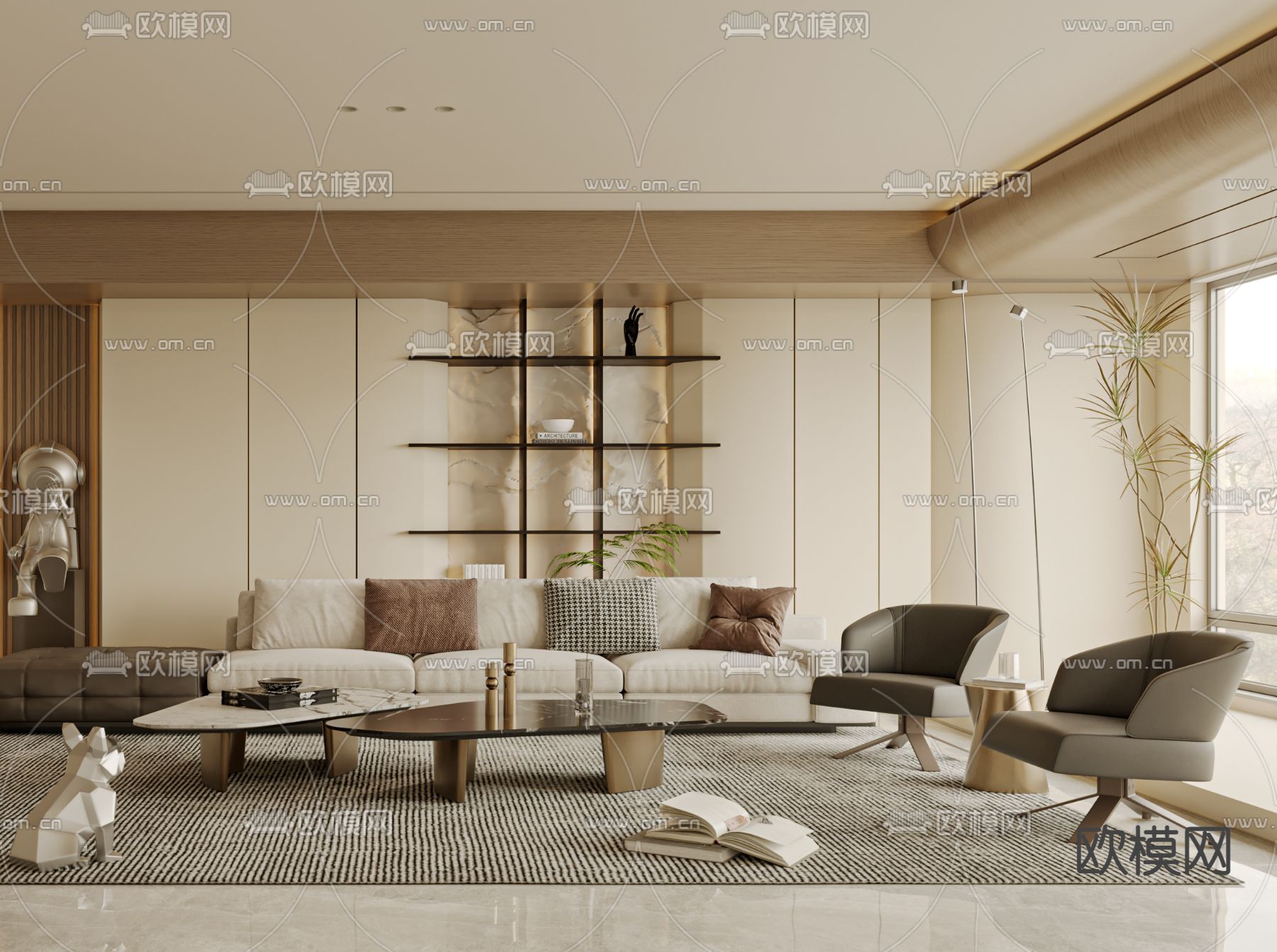 现代客厅3d模型下载（渲染图3）