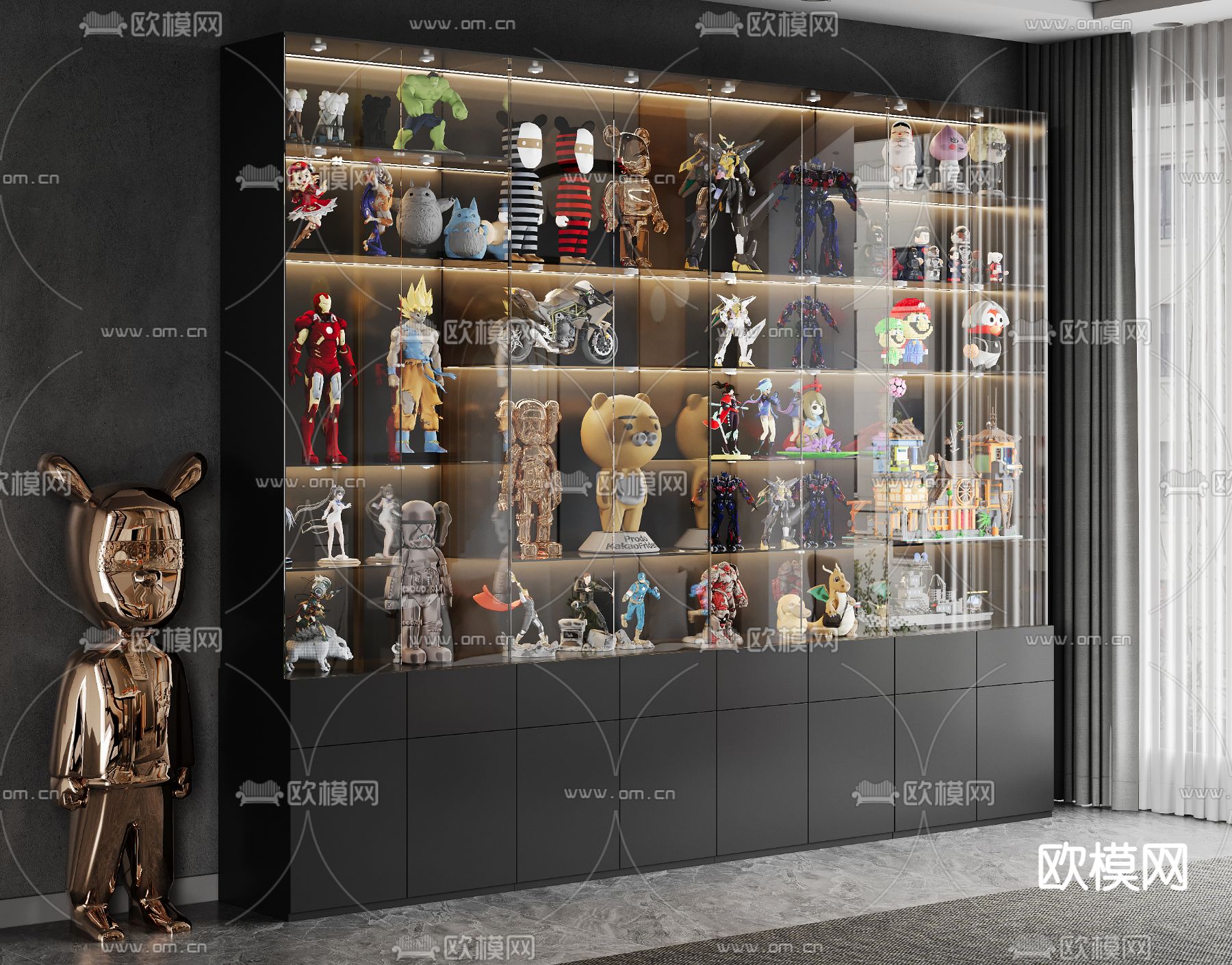 潮玩 手办柜su模型下载（渲染图2）