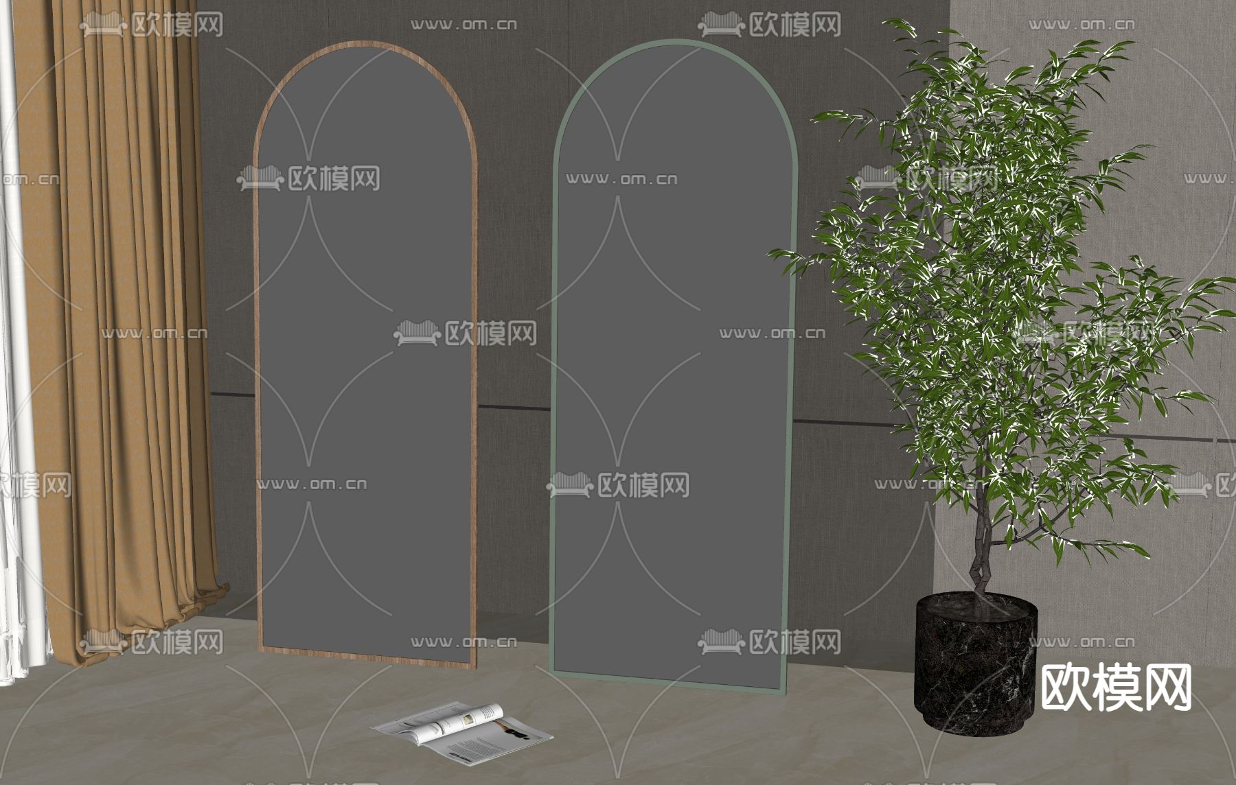 现代穿衣镜su模型下载（渲染图2）