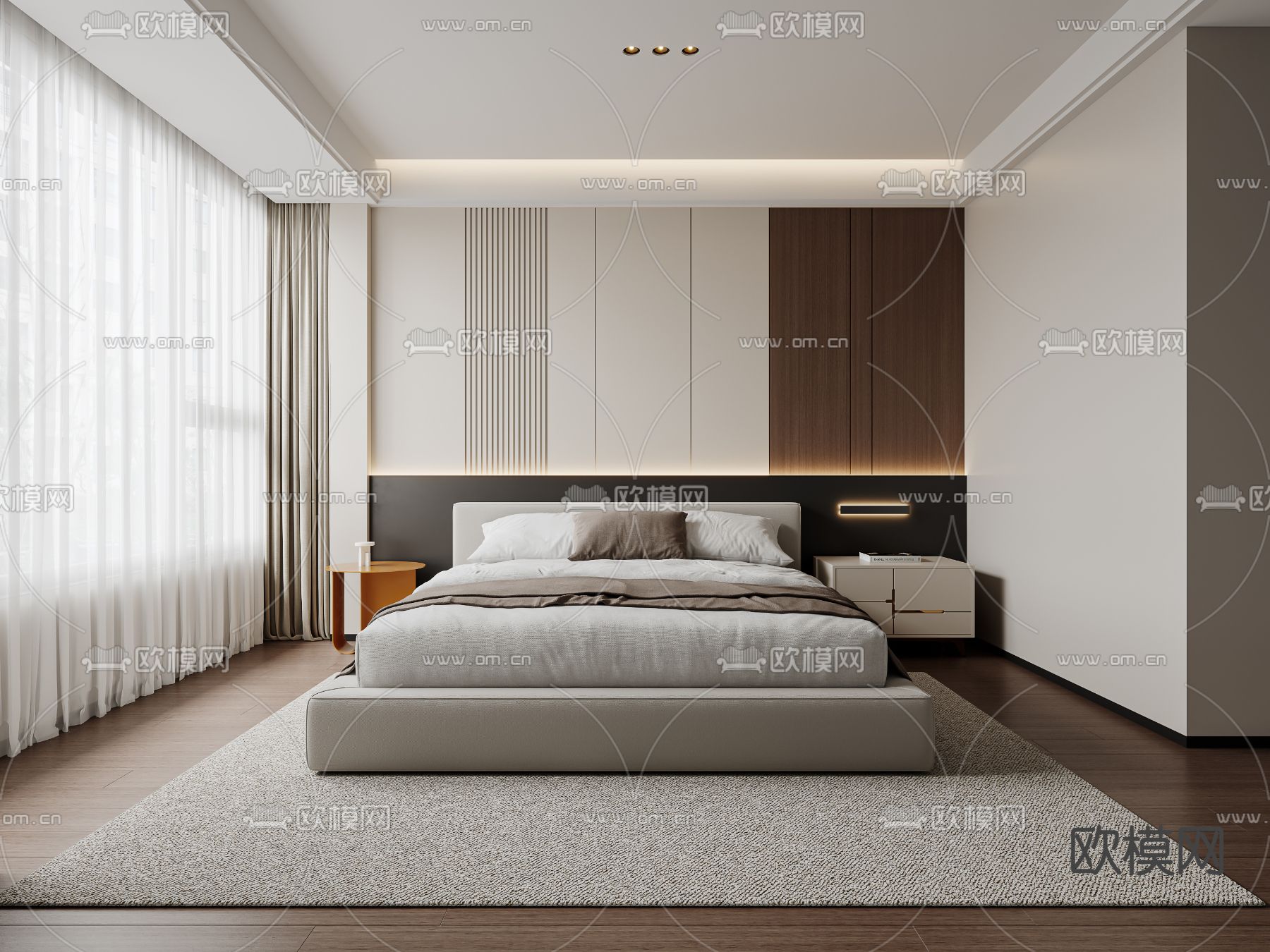 现代卧室 次卧免费3d模型下载_ID14143206_3dmax免费模型-欧模网