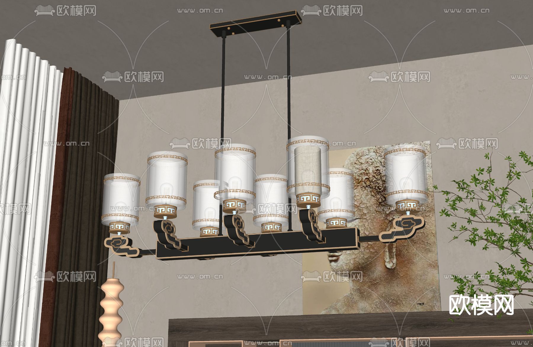 新中式吊灯su模型下载（渲染图2）