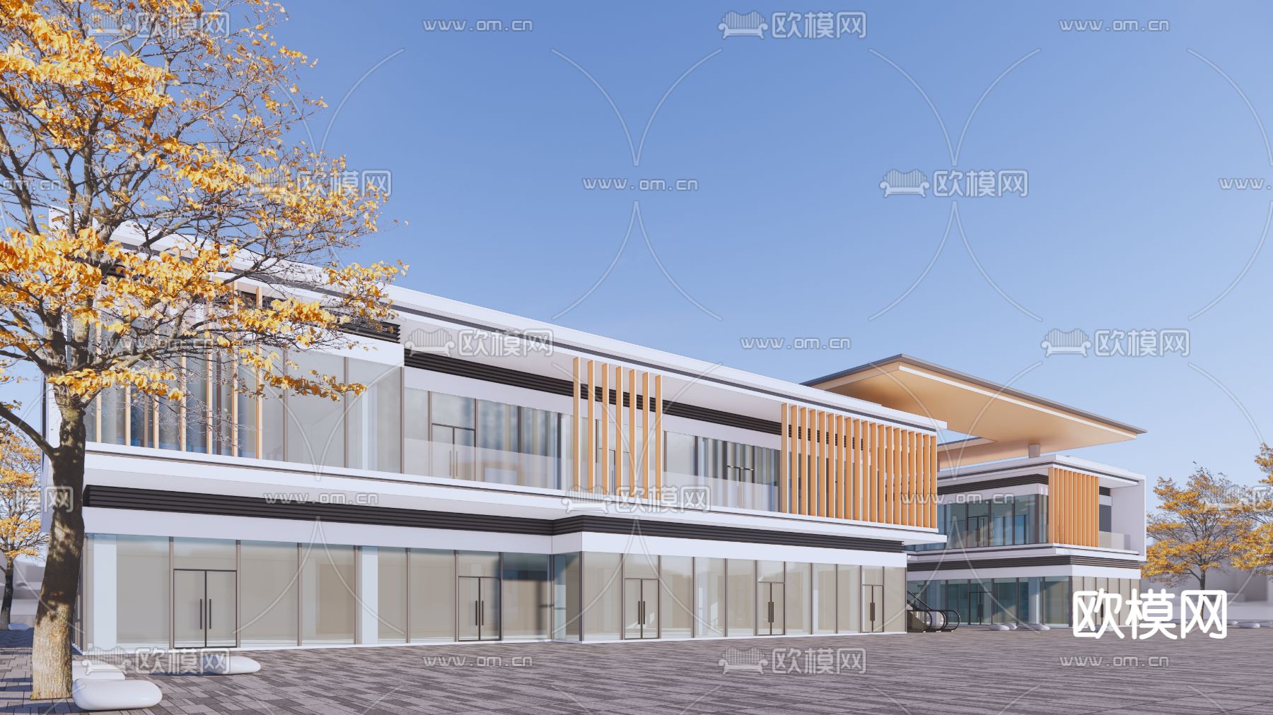 现代商业街su模型下载（渲染图2）