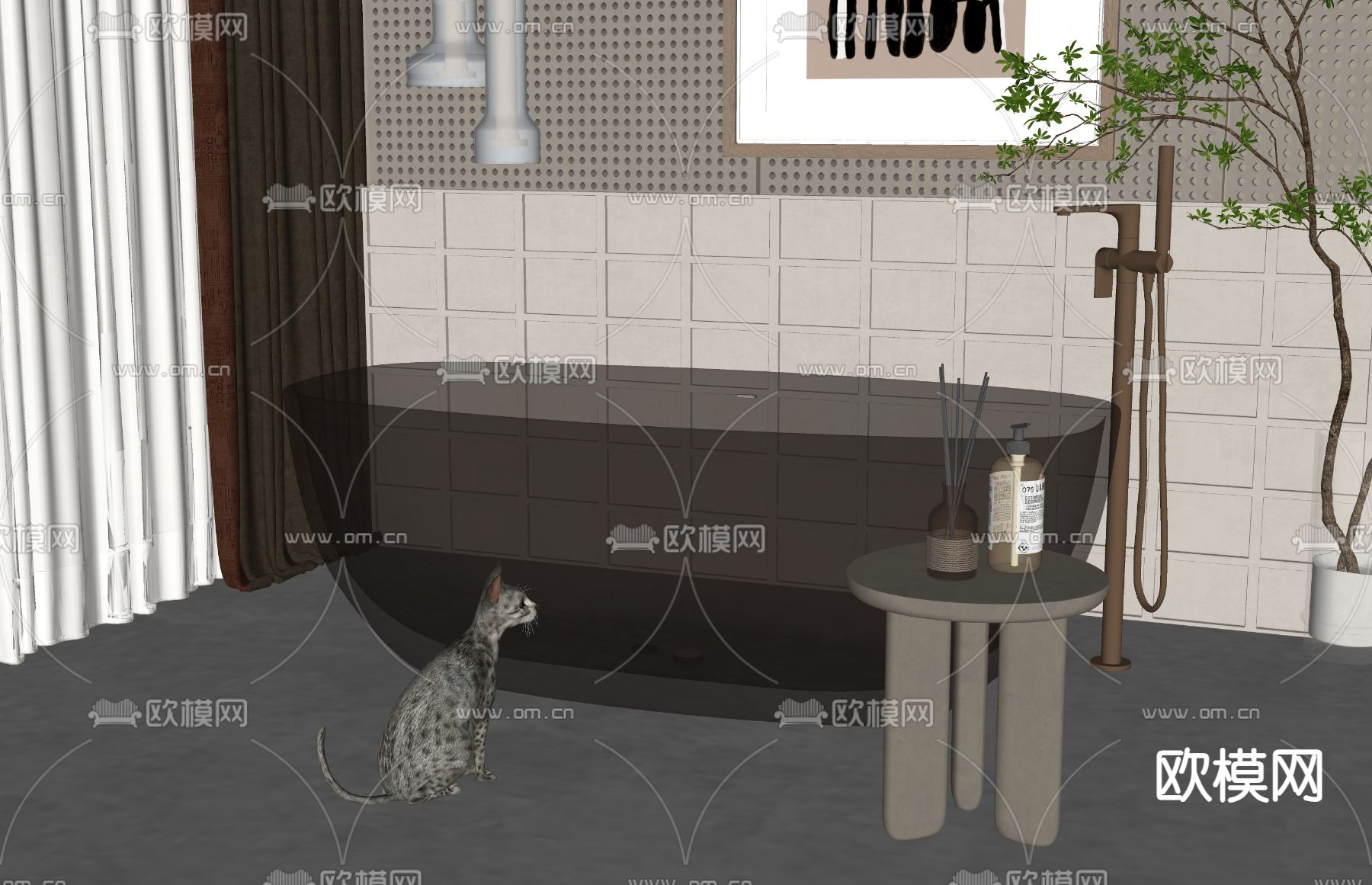 现代浴缸su模型下载（渲染图2）