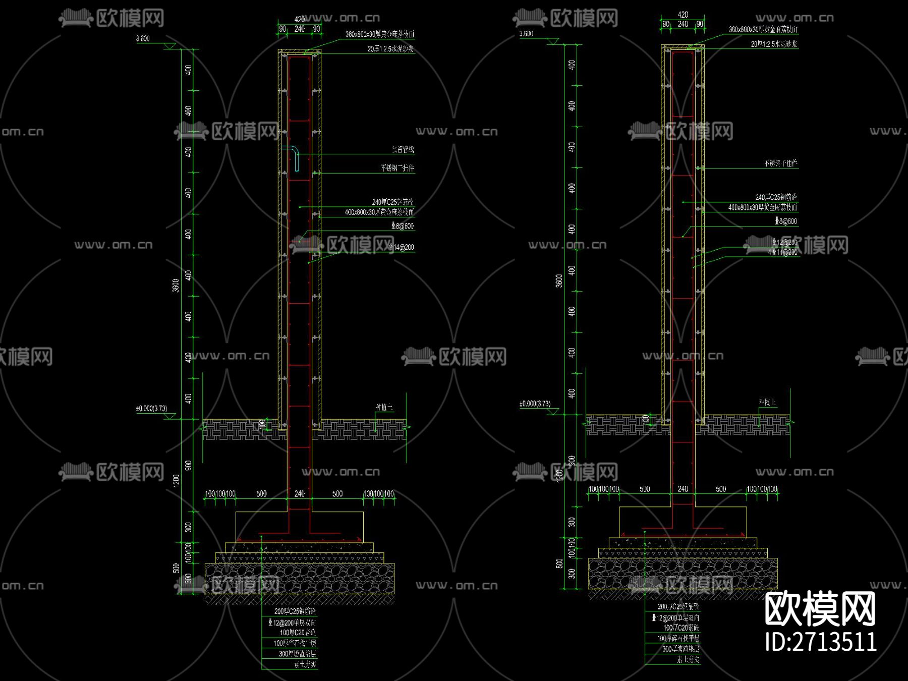 欧式入口围墙节点大样下载（渲染图3）