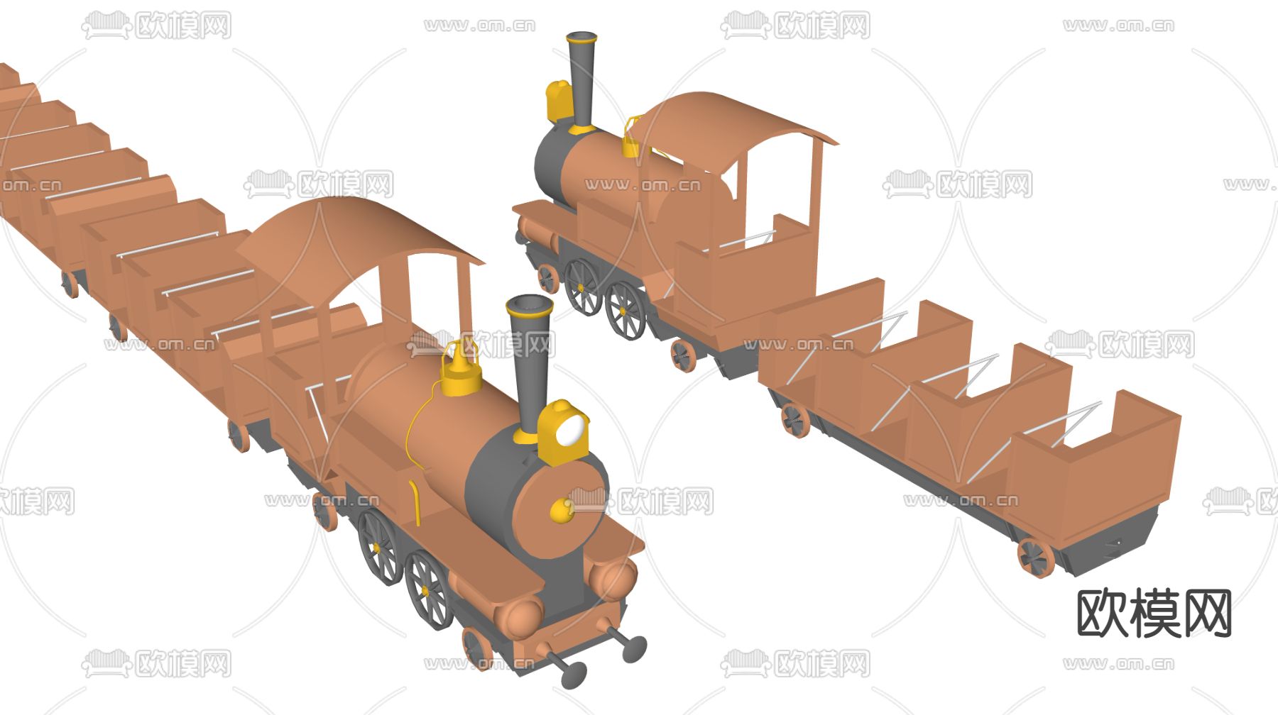 现代小火车观光火车su模型下载（渲染图2）