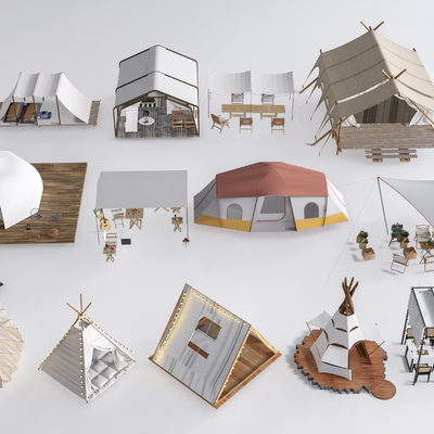  户外帐篷 露营桌椅su模型 