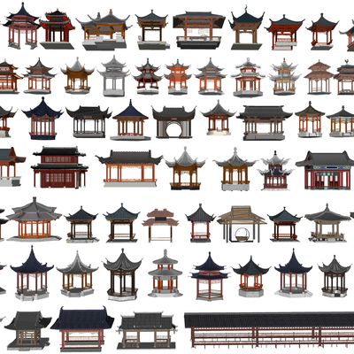  中式亭子 凉亭su模型 