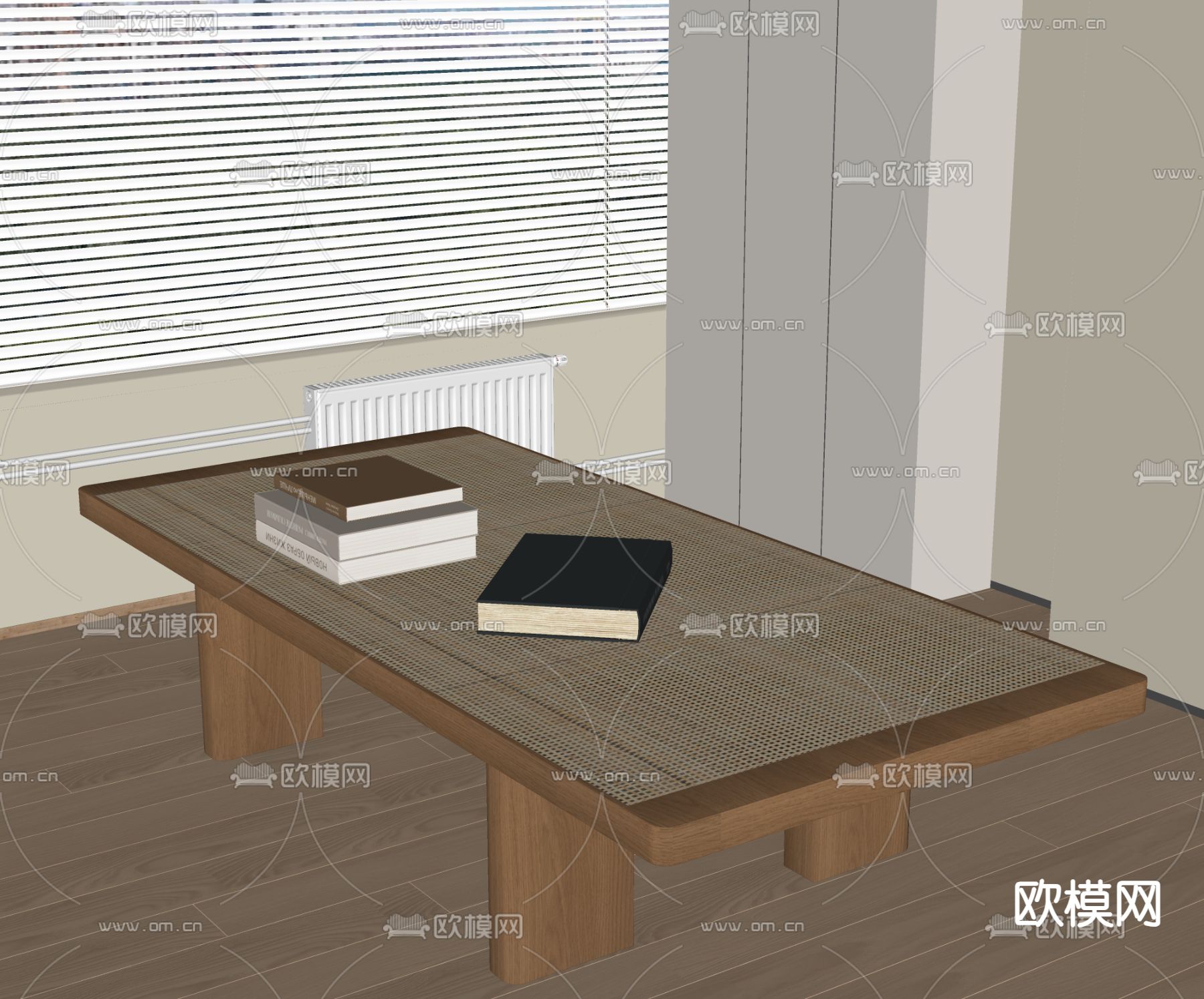 侘寂风藤编茶几su模型下载（渲染图2）