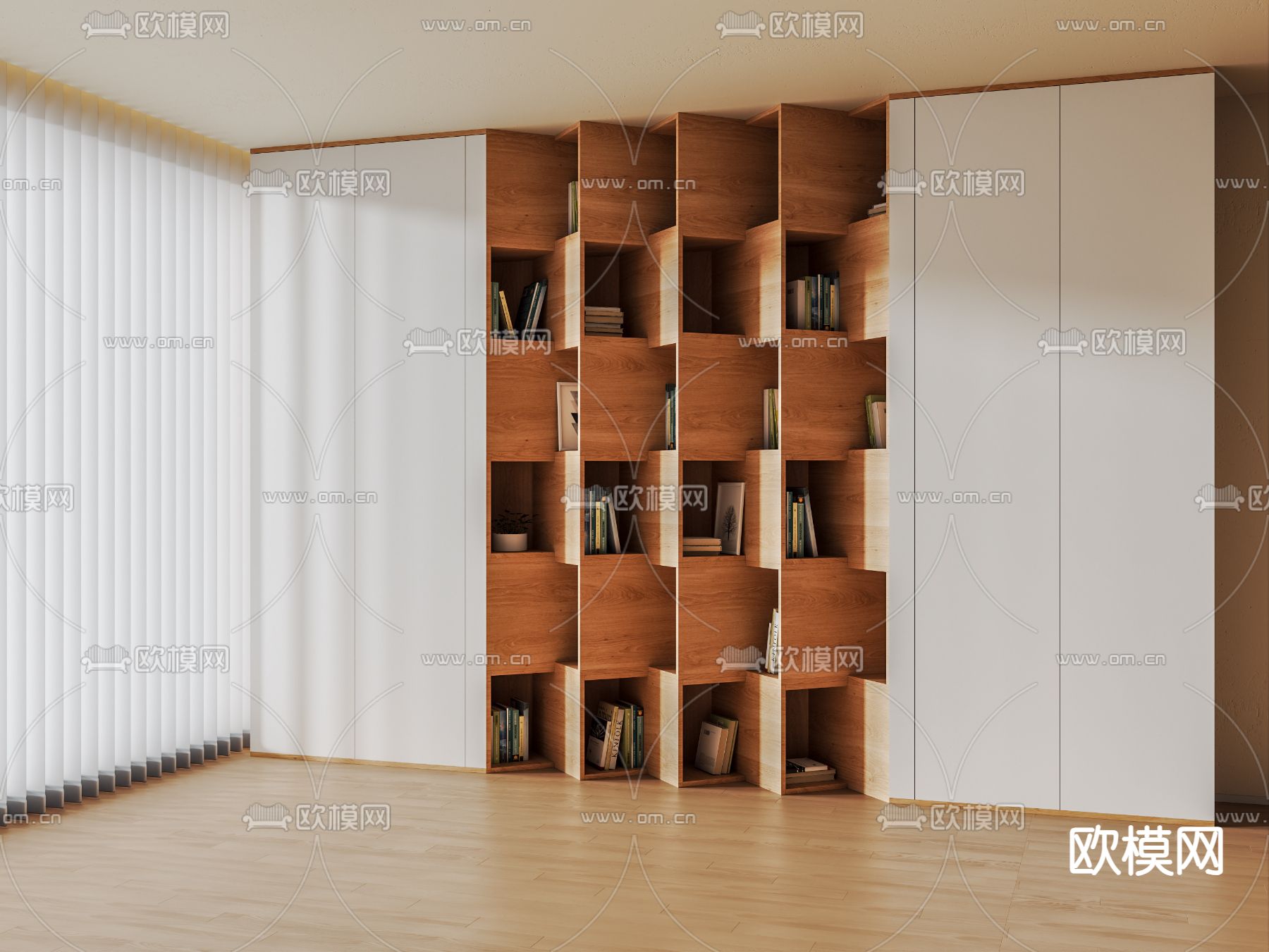 中古风书柜 书架3d模型下载