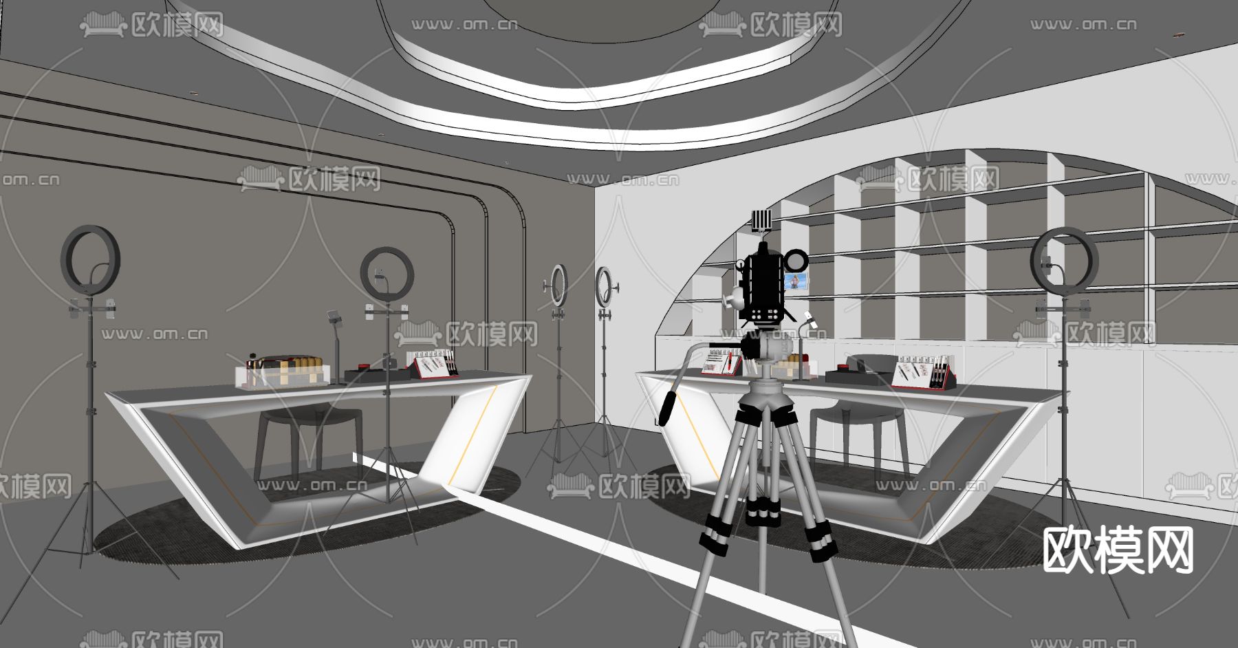 现代直播间su模型下载（渲染图2）